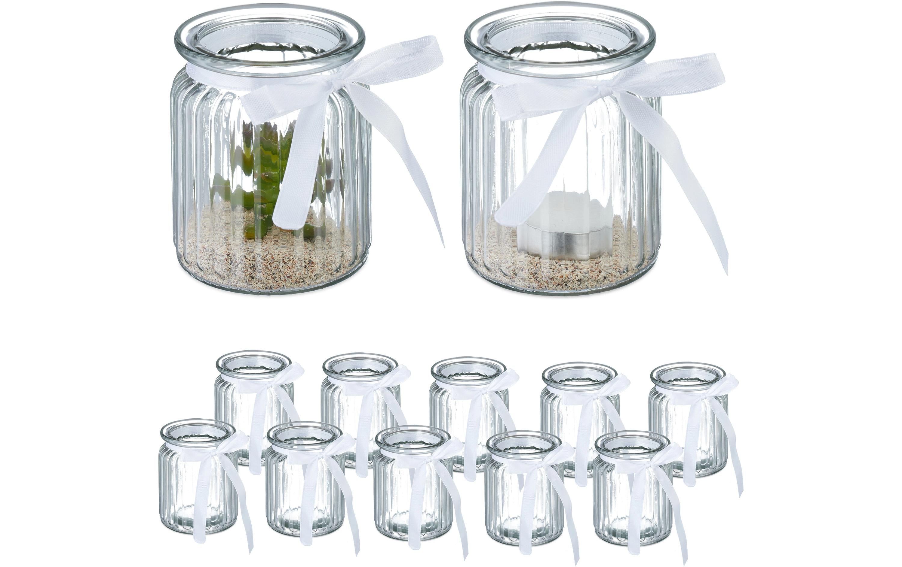 relaxdays Windlicht mit Schlaufe 12er Set ca. 9,5 x 7,5 cm, Transparent
