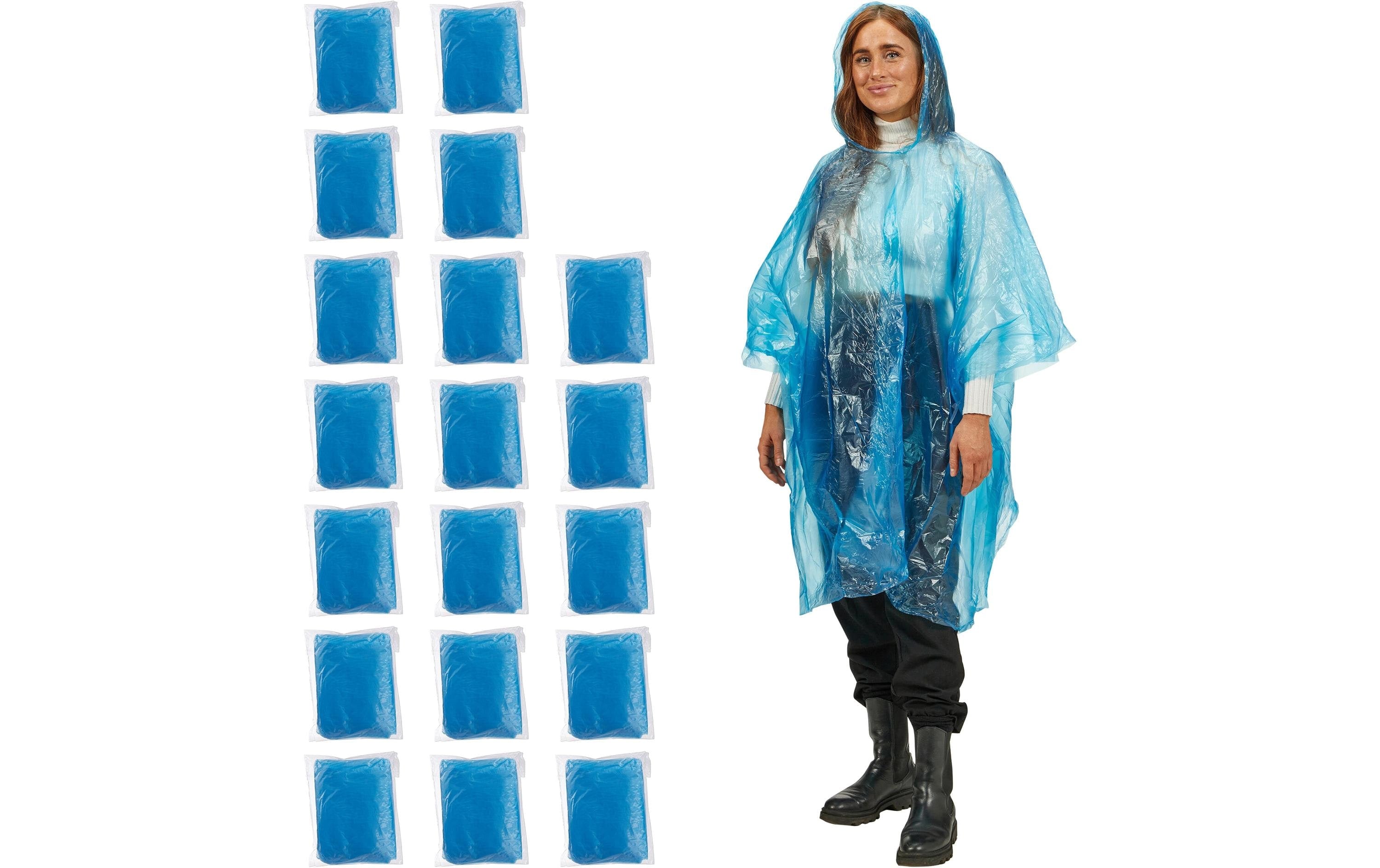 relaxdays Regenponcho einweg  20er Set ca. 122 x 125 cm, Blau