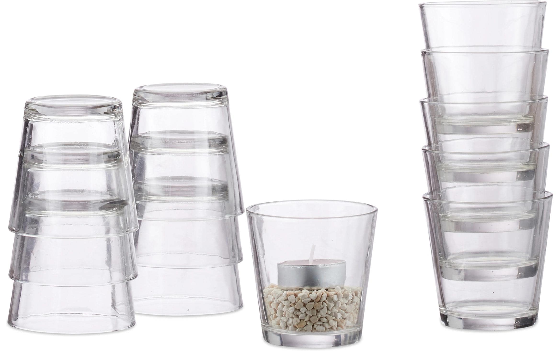 relaxdays Teelichtgläser 12er Set ca. 7,5 cm hoch, Transparent