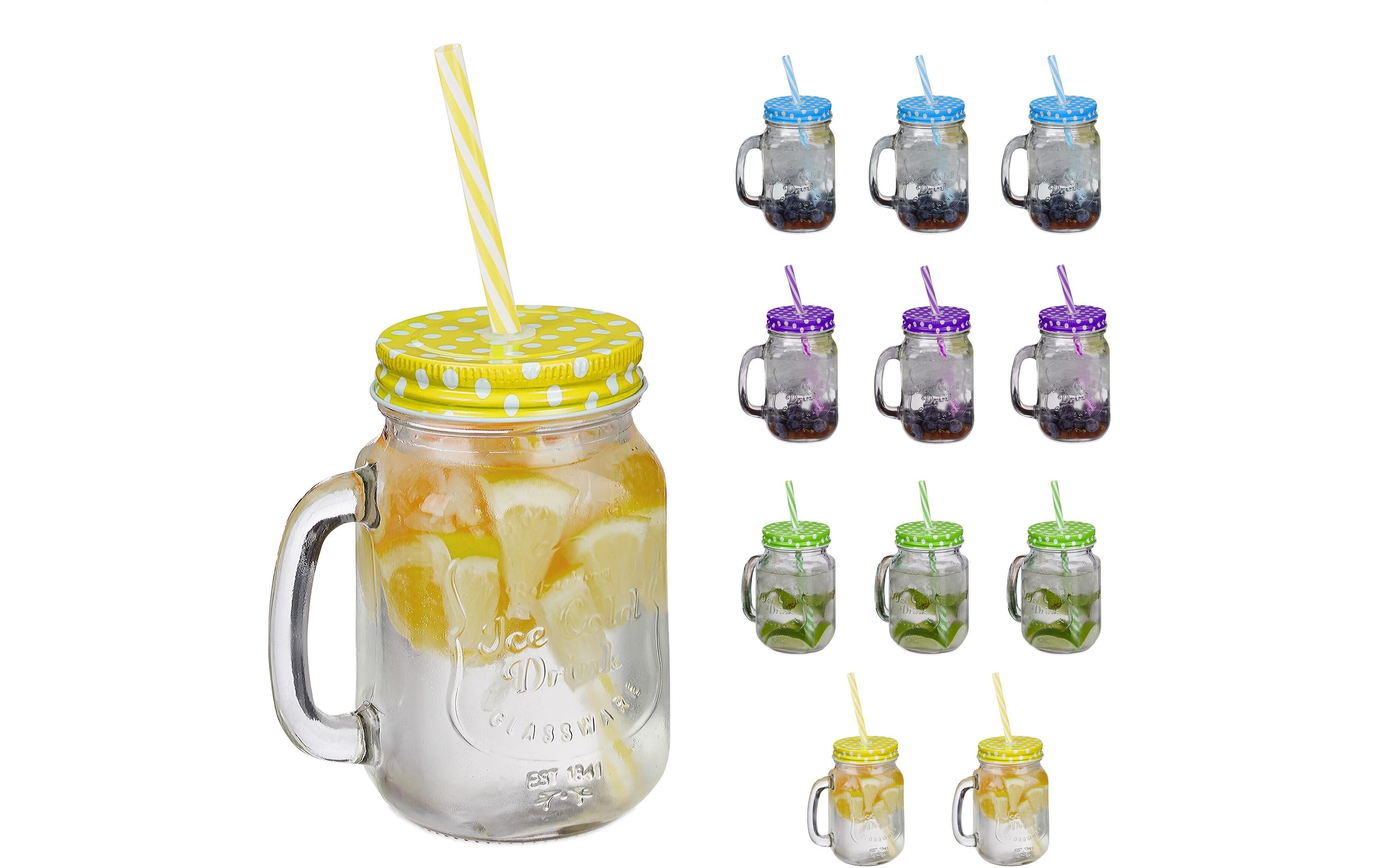 relaxdays Trinkglas Summer 12er Set Glas, 500ml, violett/blau/grün/gelb