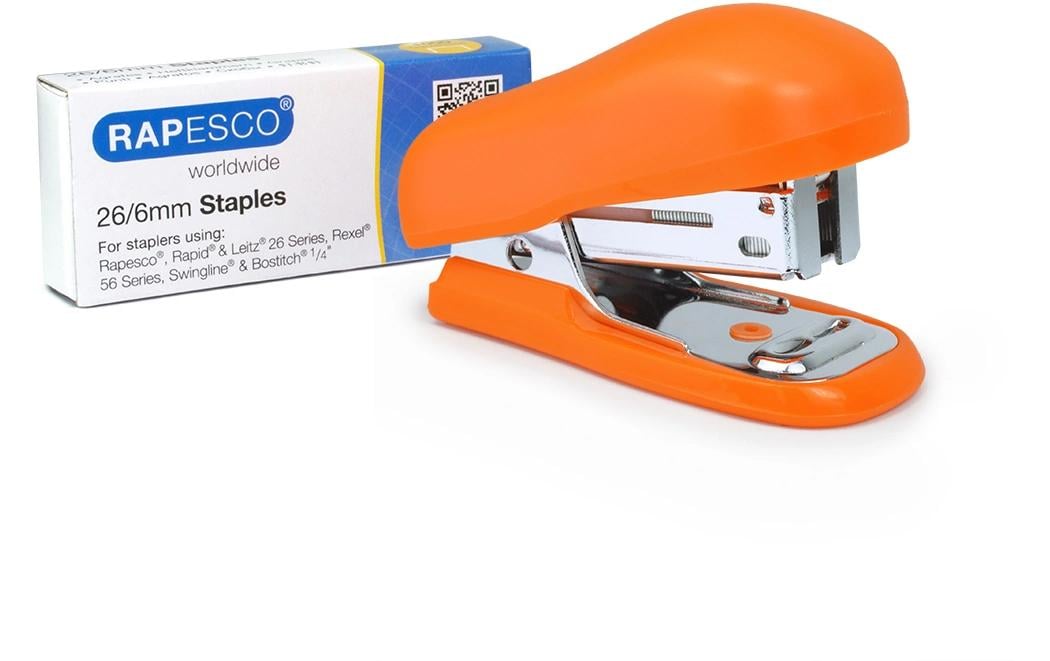 Rapesco 1410 Bug Mini Heftgerät orange 100xTyp 26/6mm Heftklammern, 12 Blatt