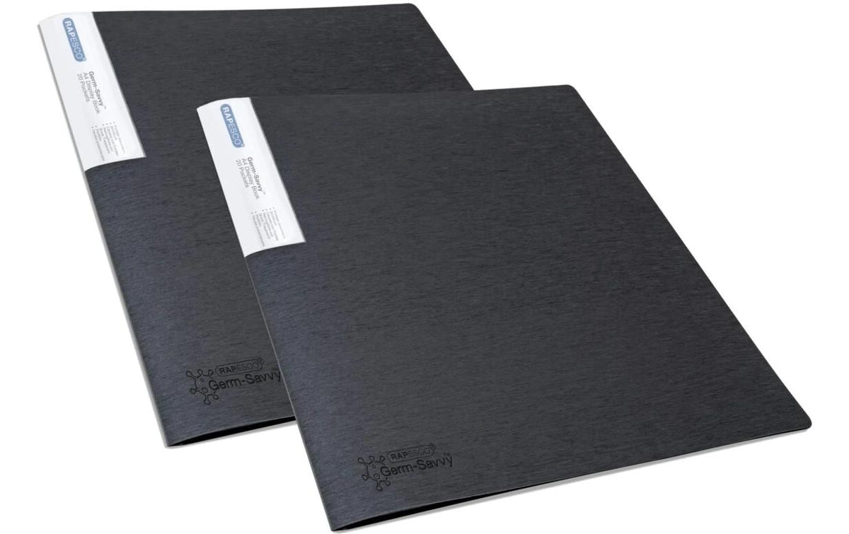 Rapesco Germ-Savvy A4-Präsentationsmappe antibakteriell, 20 Folien, schwarz,2erPack