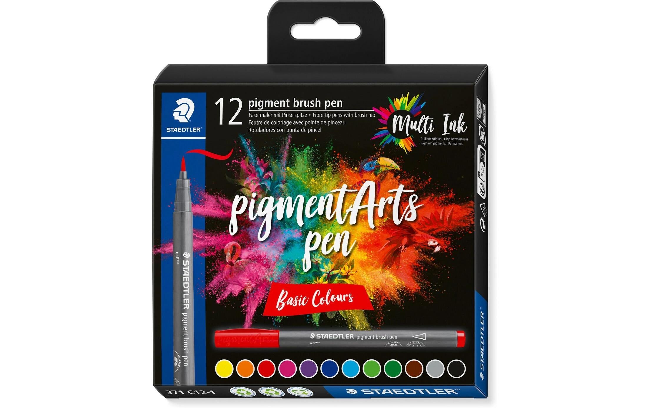 STAEDTLER Pigment Brush Pen 12er Schachtel Basic Colours