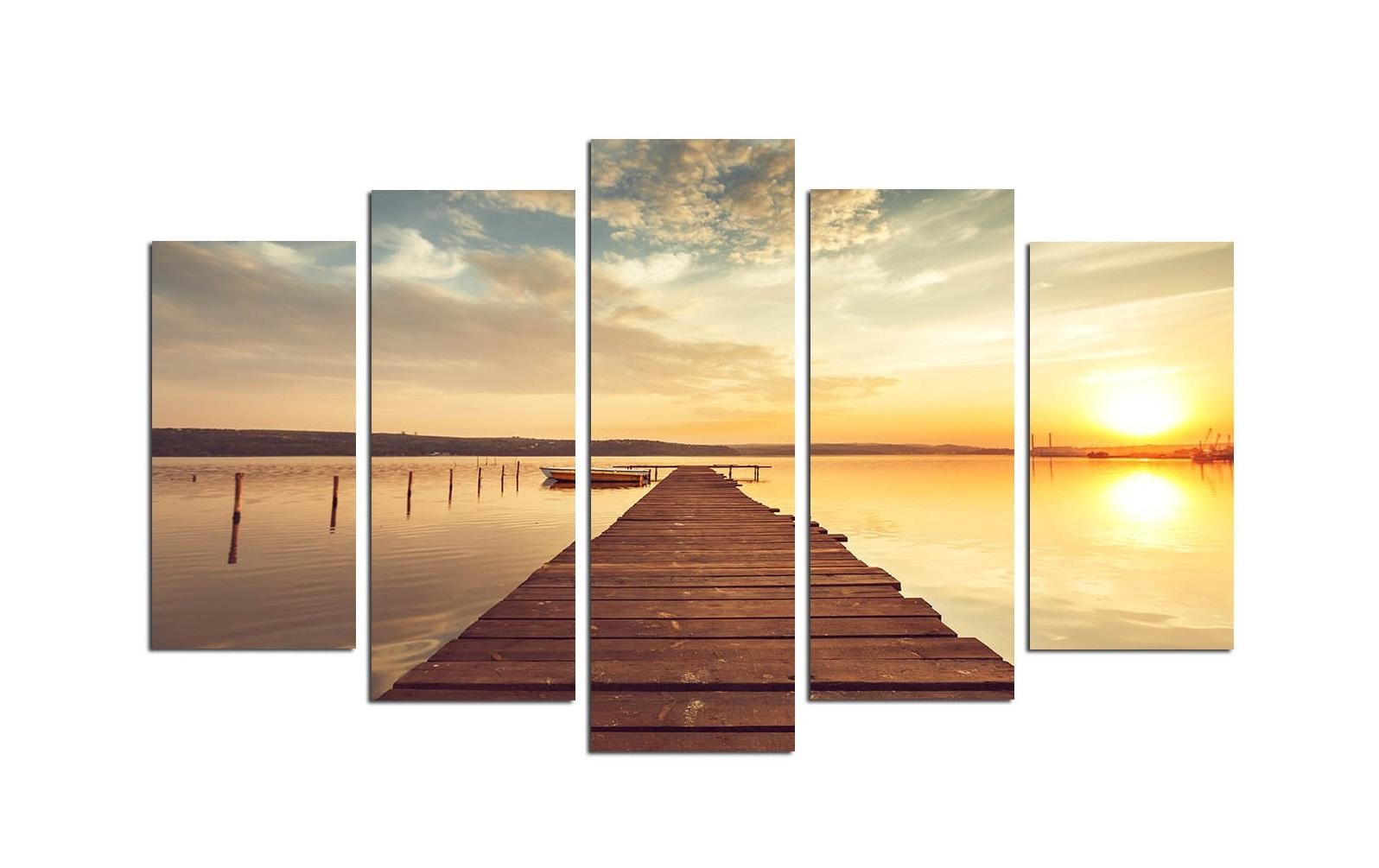 Wallxpert Bild Seesteg 5-teilig MDF, Grösse Total: 110 x 60 cm