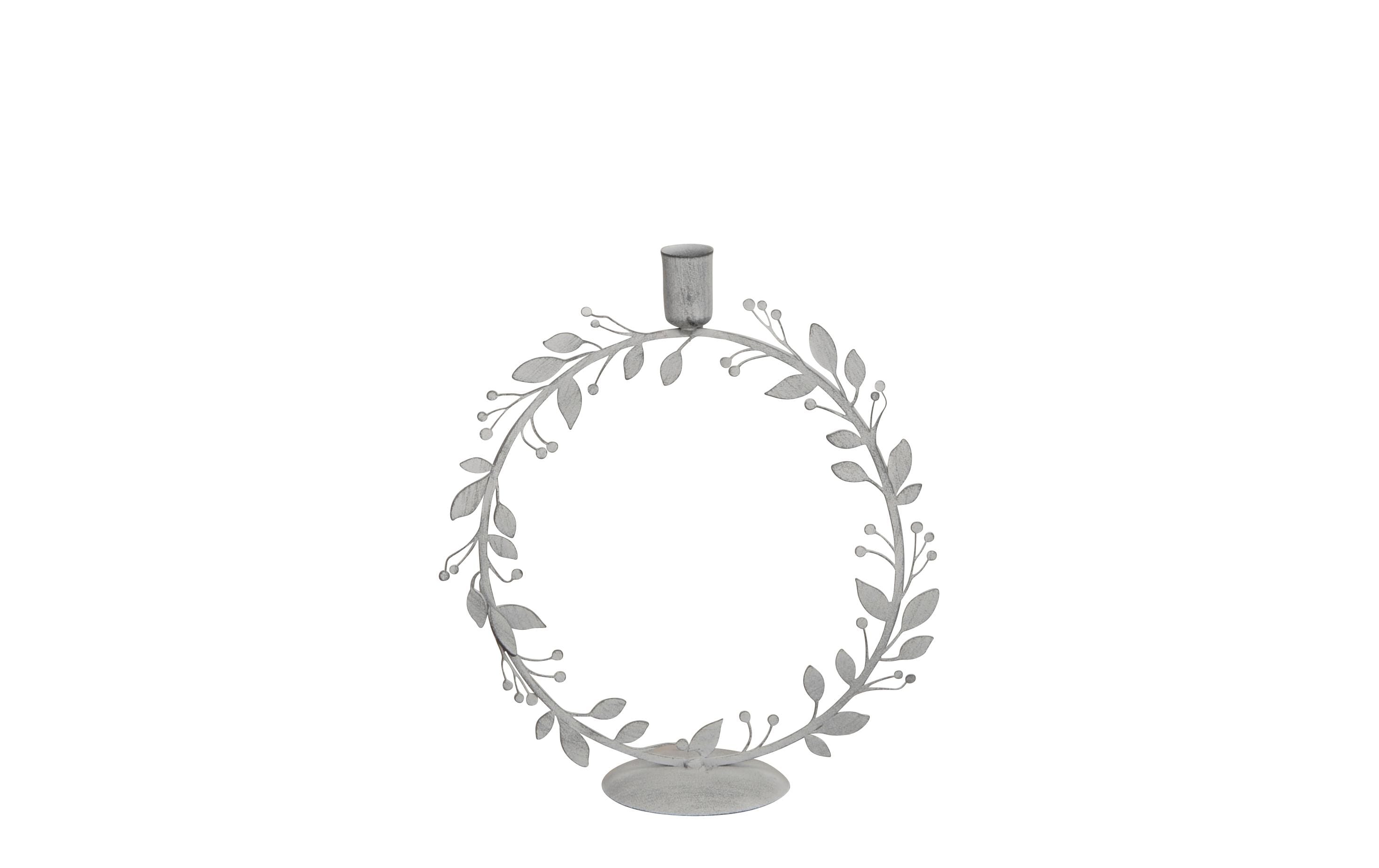 COCON Kerzenhalter Kranz, 15x5.5x15cm grau, Eisen, Shabby Chic Look
