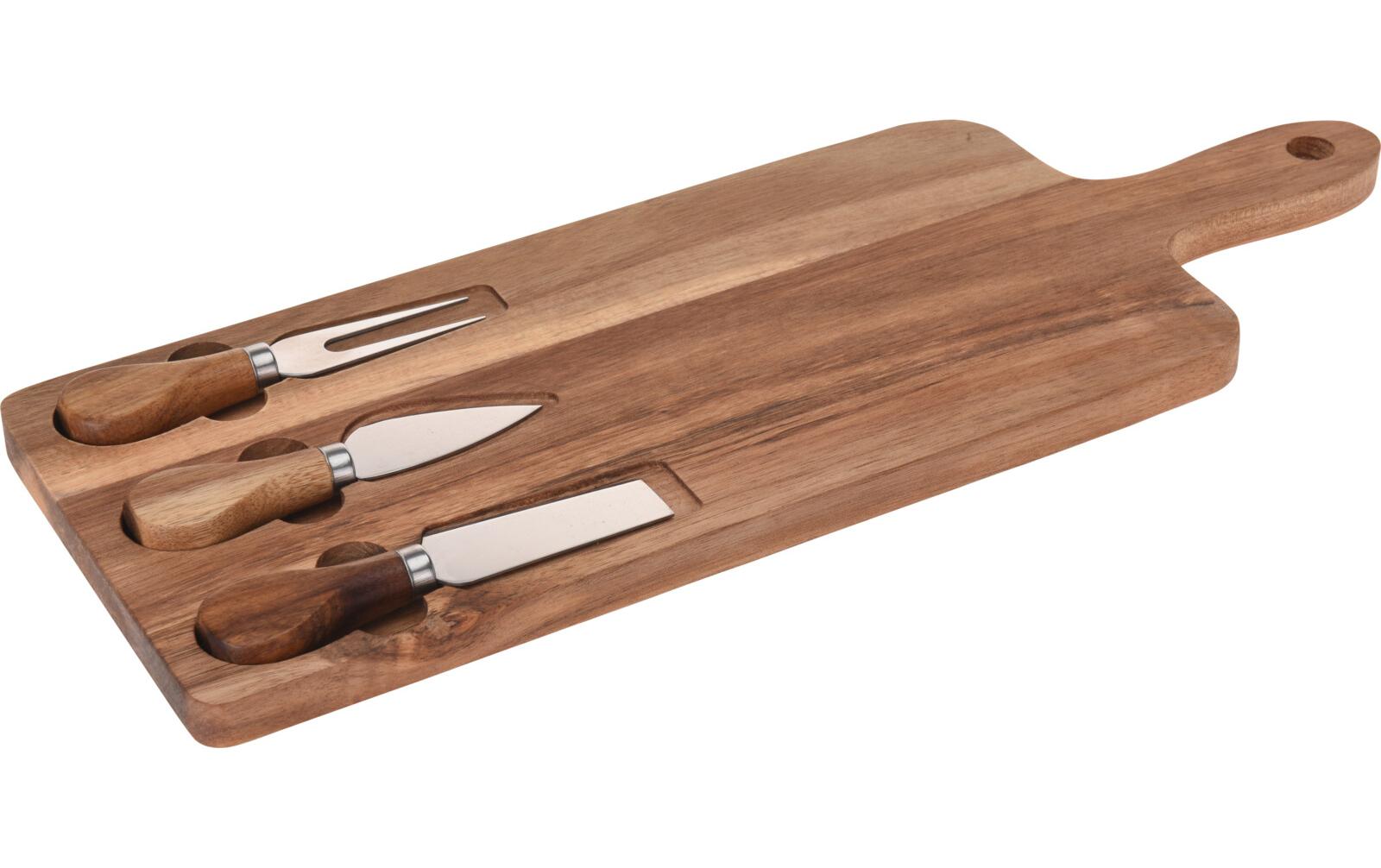 FURBER Käsebrett Set 4-teilig Akazienholz, Brett + 3 Messer
