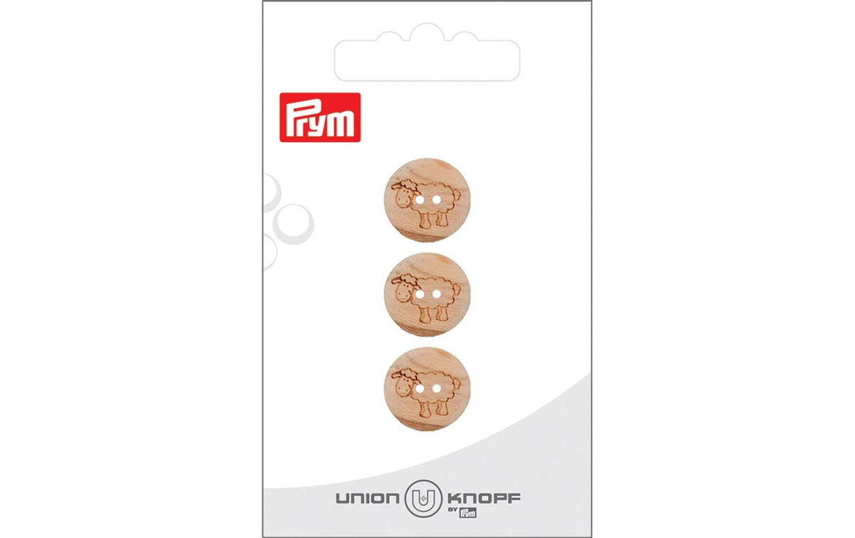 Bu Prym  Knopf Holzknopf 2-Loch Schaf 15 mm, Karte 3 Stück