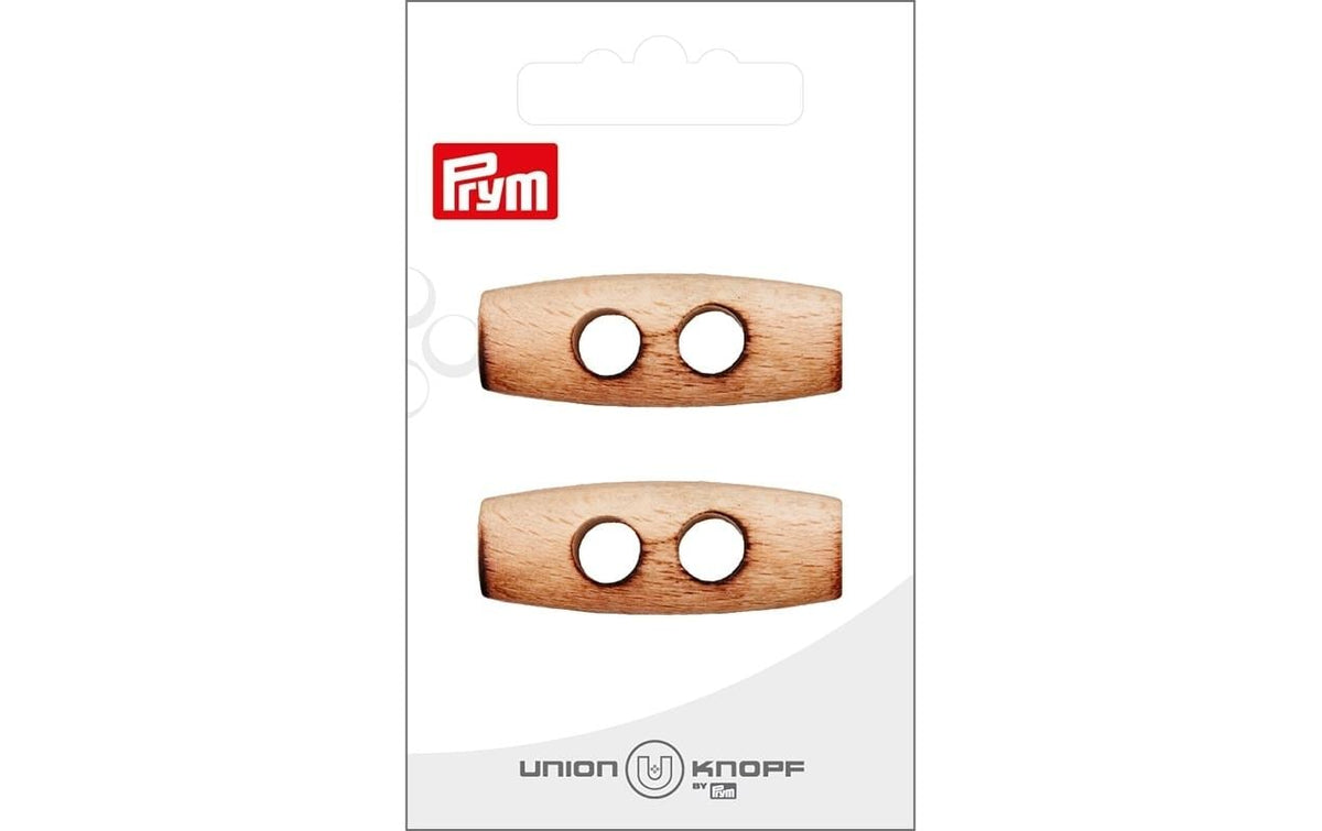 Bu Prym  Knopf Holzknebel 2-Loch 41 mm, Karte 2 Stück, creme