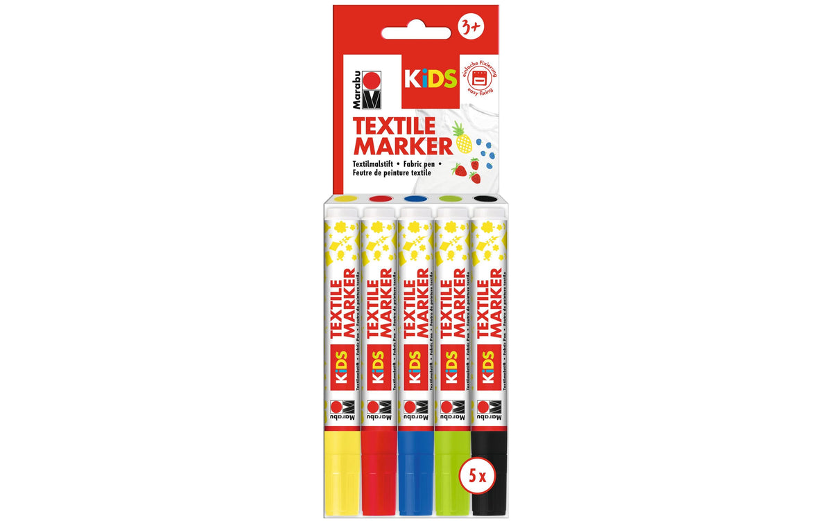 Marabu Kids Textilmarker 3 mm, 5 Stück, waschbeständig bei 60