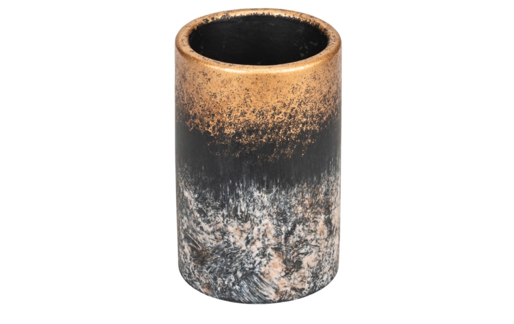 Wenko Zahnputzbecher Lacona Beton, Schwarz/Gold/Grau