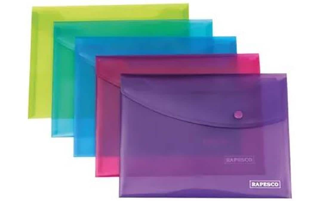 Rapesco A4+-Druckknopf-Sammelmappe assortierte Farben, 5 Stk.