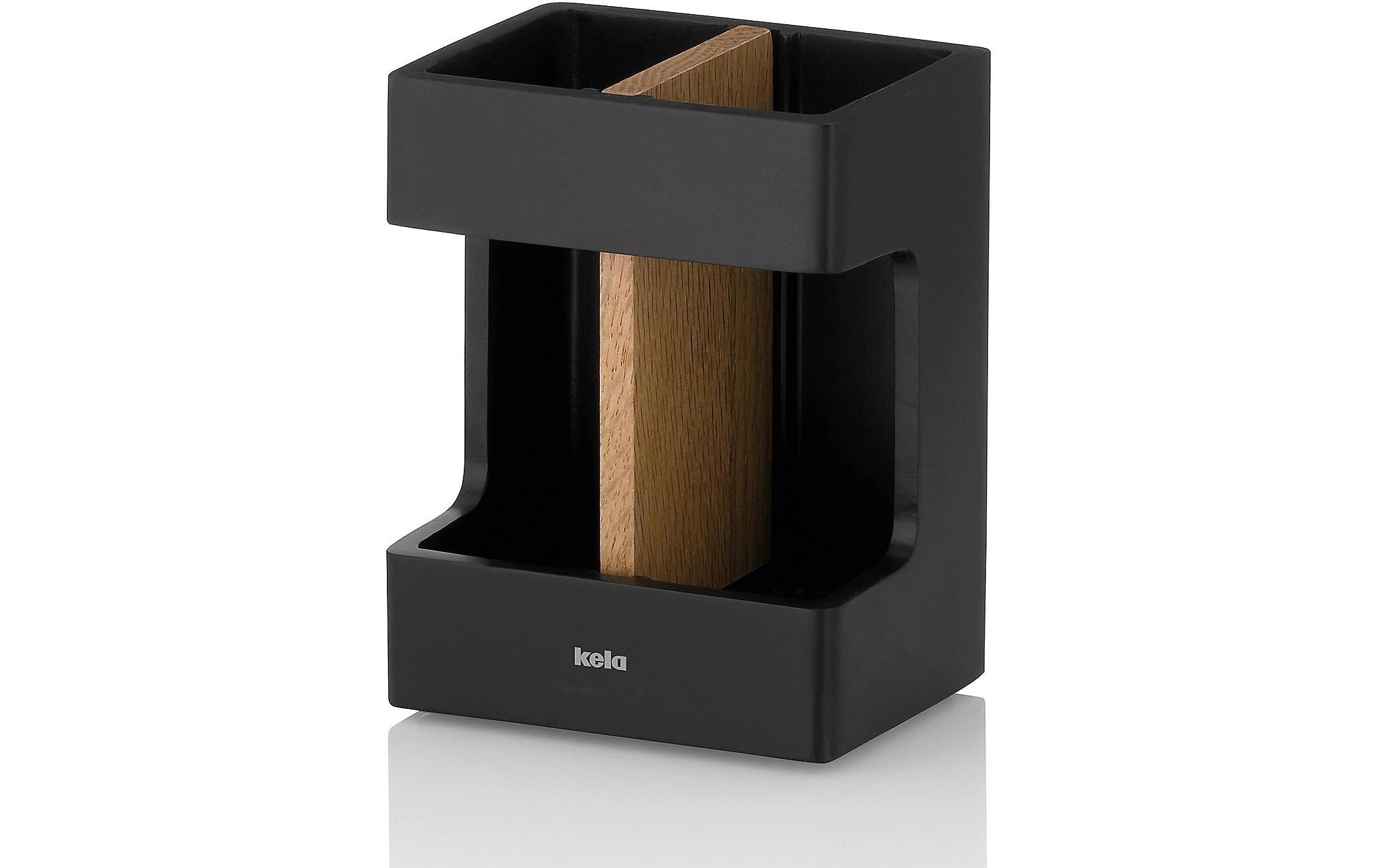 Kela Zahnbürstenhalter Cube Schwarz Poly/Eichenholz, L8,5 / B6,5 / H11,5 cm