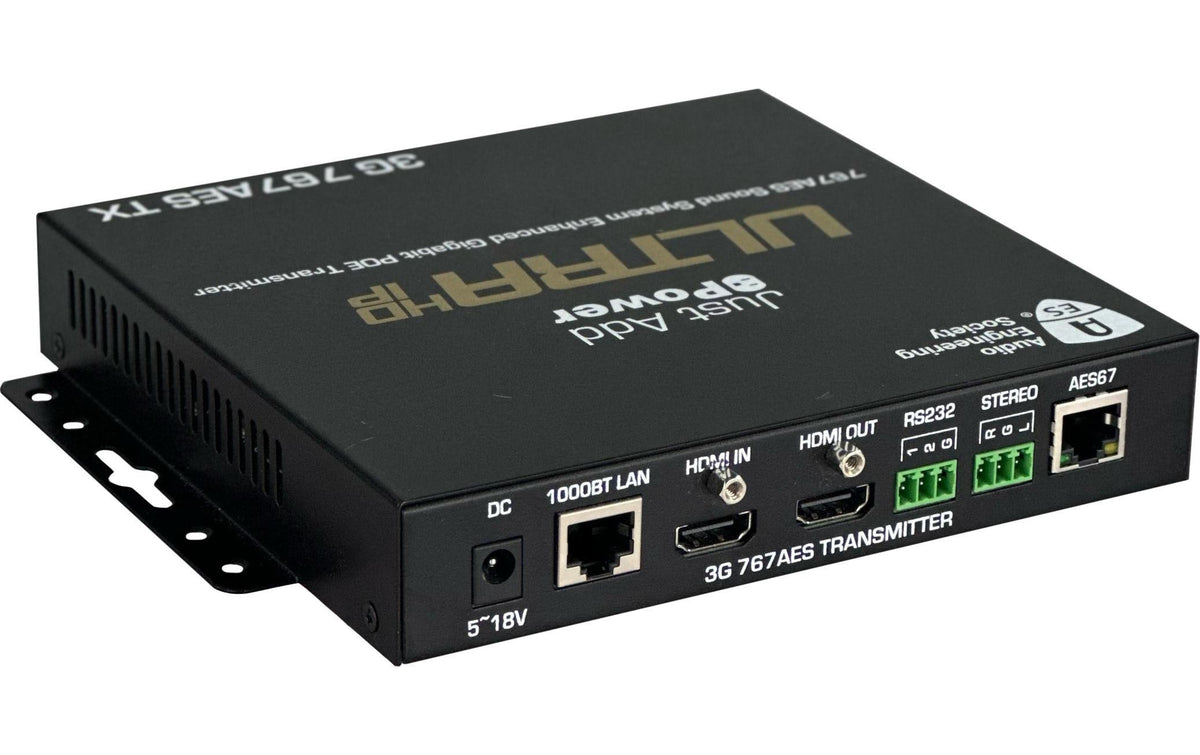 JustAddPower JP-UL-767AES 3G+PoE 4K, AES67, Dante bis 8 Kanälen