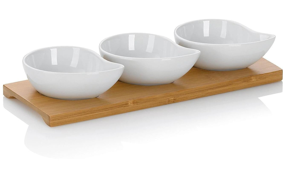 Kela Servierplatte mit Schälchen Philipa 4-teilig, Bambus/Porzellan, 26x10x4.5cm