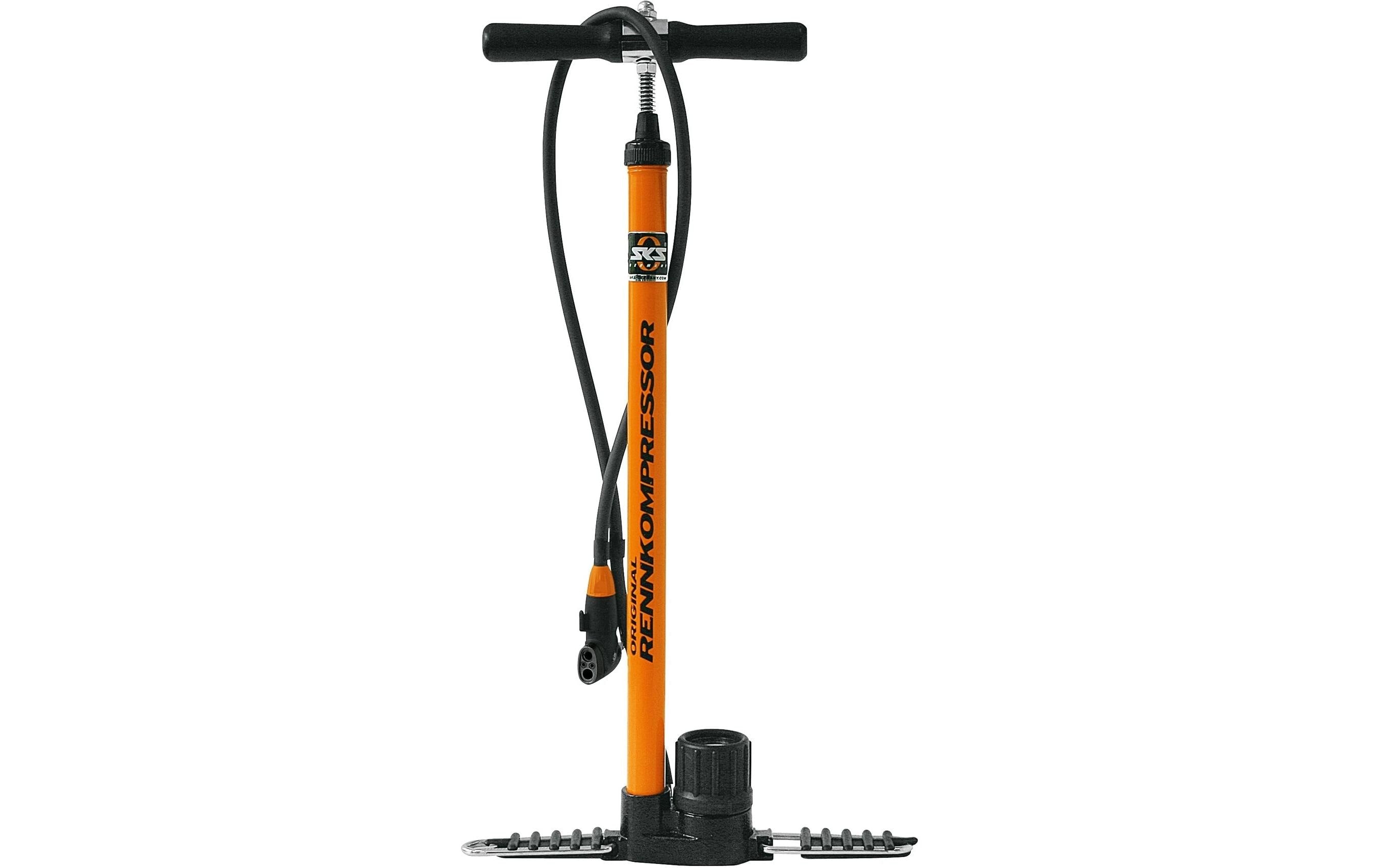 SKS Standpumpe Rennkompressor Stahl Multi Valve mit Manometer orange