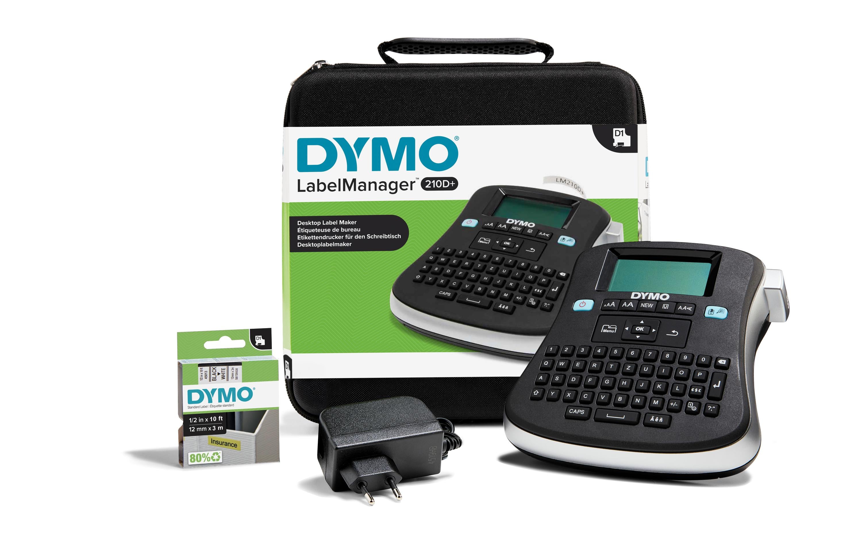 DYMO LabelManager 210D, im Koffer mit D1 Band (12mm x 3m) und Adapter