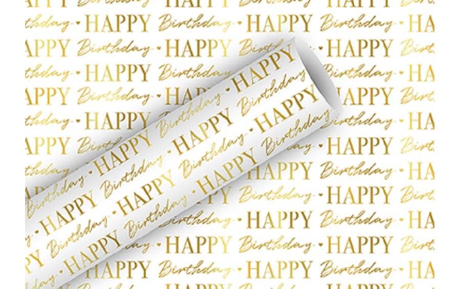 B+C Geschenkpapier 1.5 m x 70 cm Graphic Birthday gold-weiß, 83 gm2