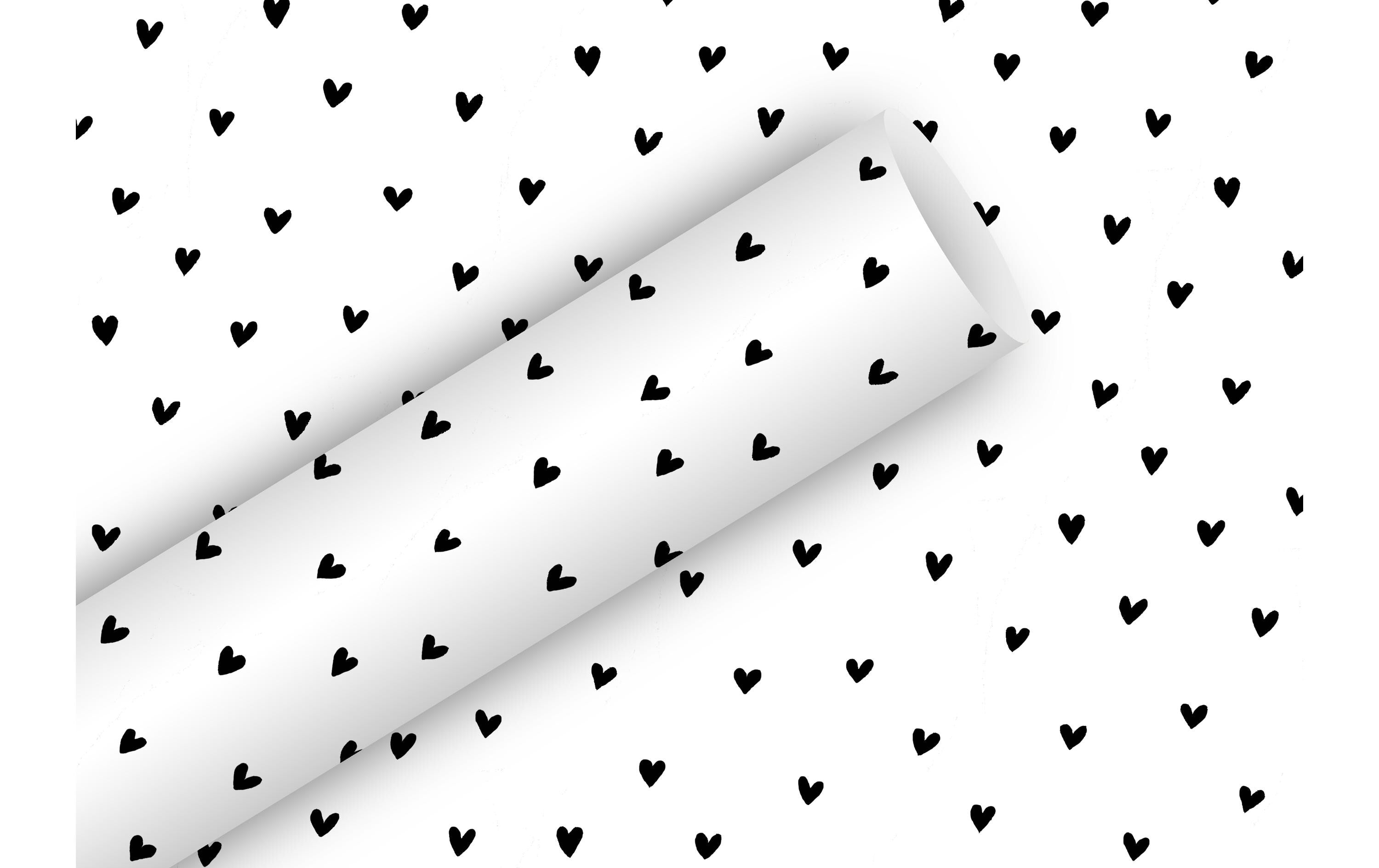 B+C Geschenkpapier 2  m x 70 cm Herzilein schwarz/weiß, 80 gm2