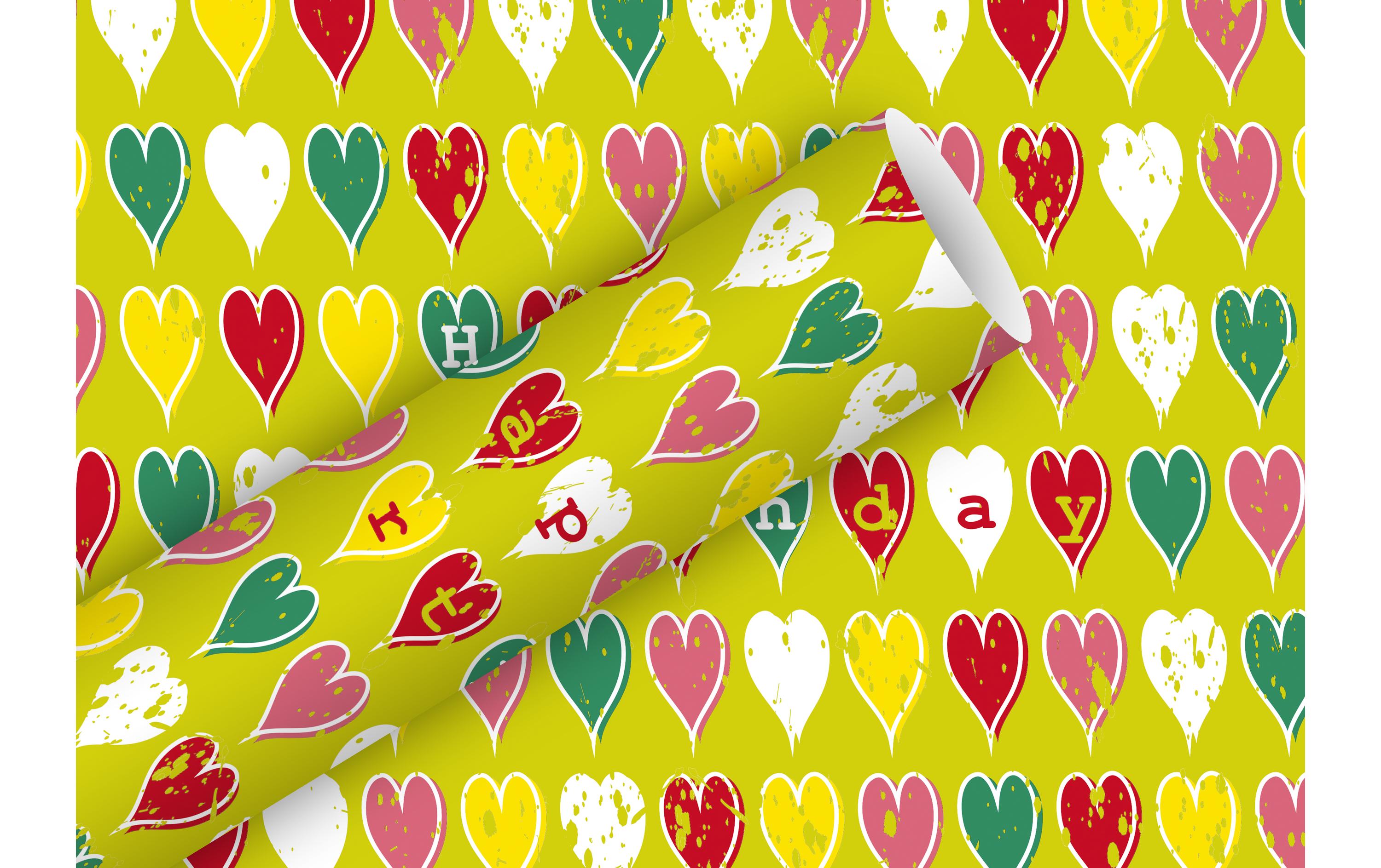 B+C Geschenkpapier 2  m x 70 cm Heart Birthday lime, 70gm2