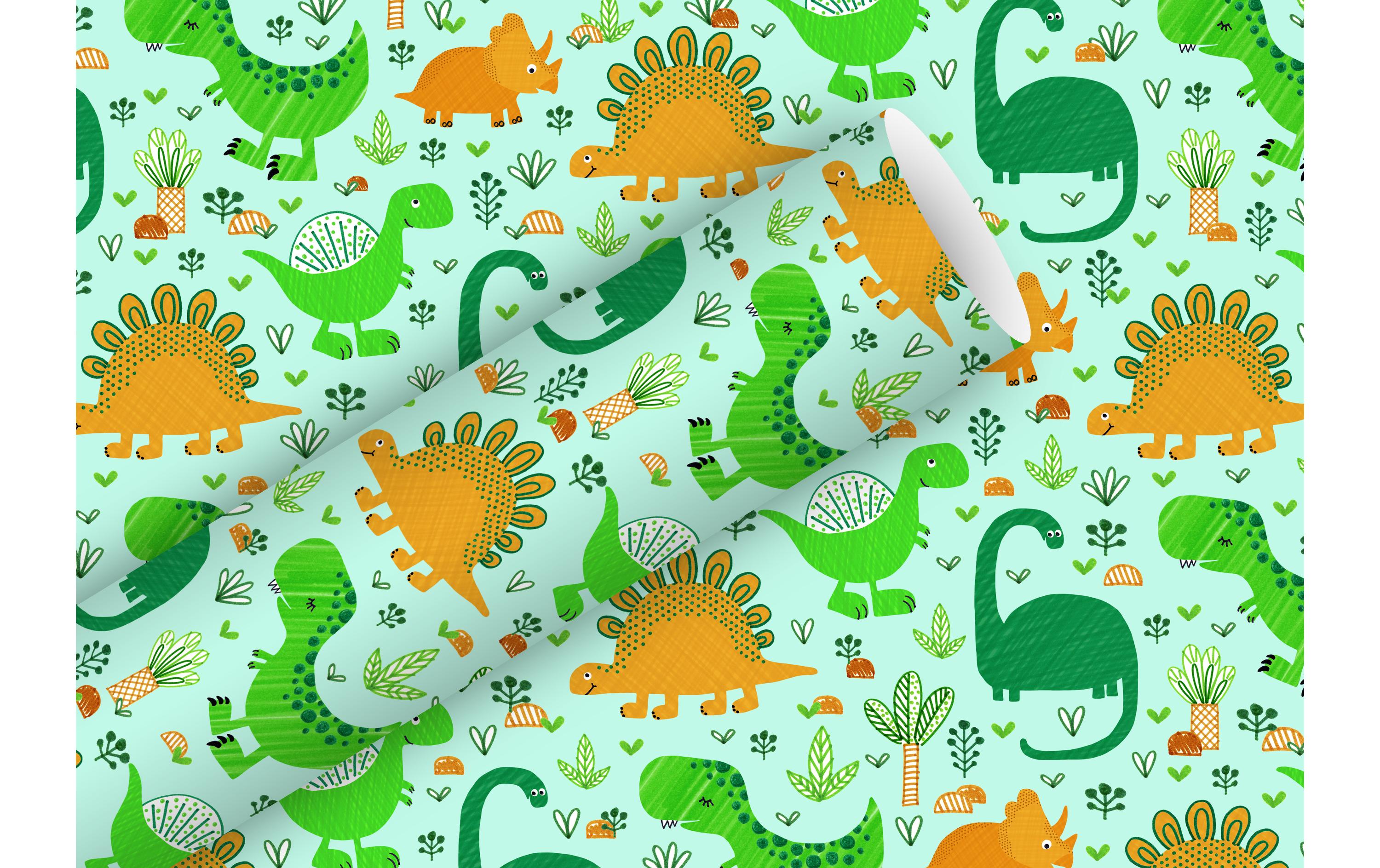 B+C Geschenkpapier 2  m x 70 cm Funny Dinos softmint, 80 gm2