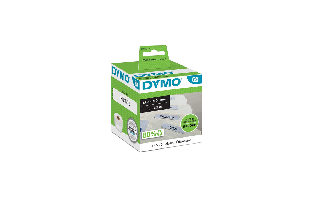 Dymo Hängeablagen-Etiketten 12x50mm, weiss 1 Rolle à 220 Etiketten
