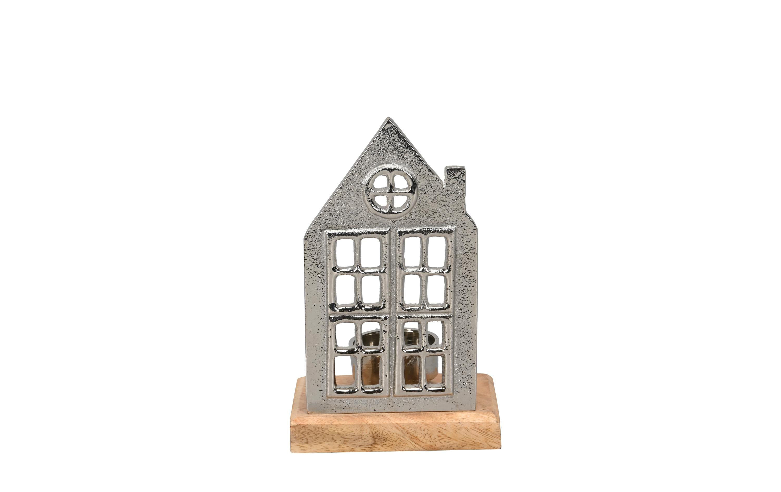 COCON Teelichthalter Haus, silber 10x7.5x16cm, Aluminium