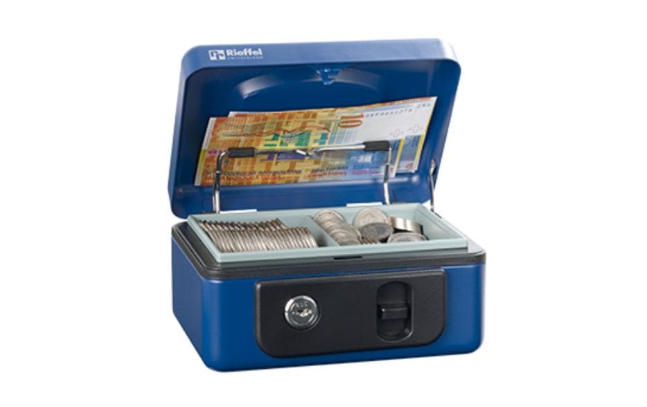 Rieffel Geldkasette mit Münzfach 16.5x12.5x8.6 cm, blau
