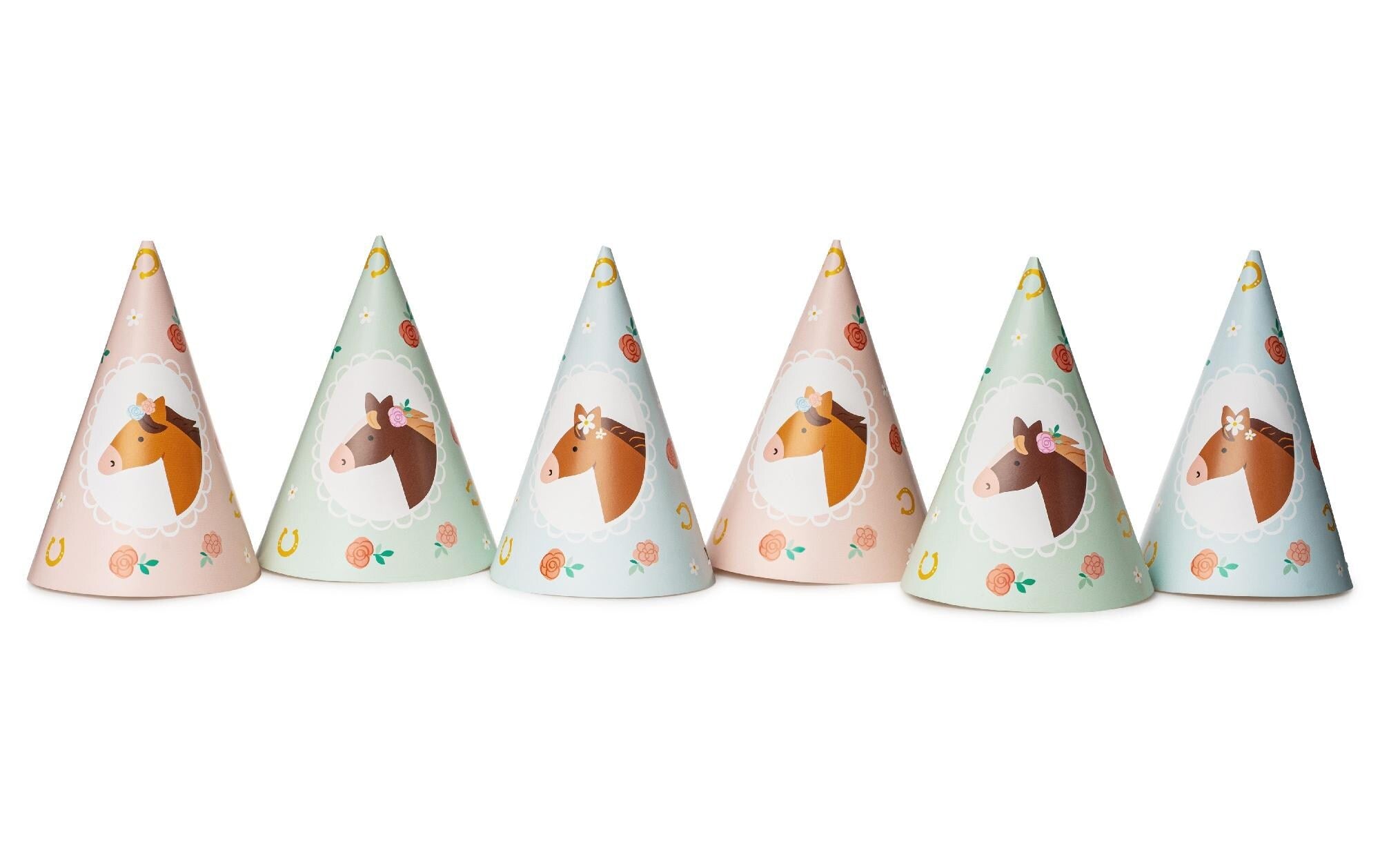 Partydeco Partyhut Pferd farbig, 16 x 11 cm, 6 Stück