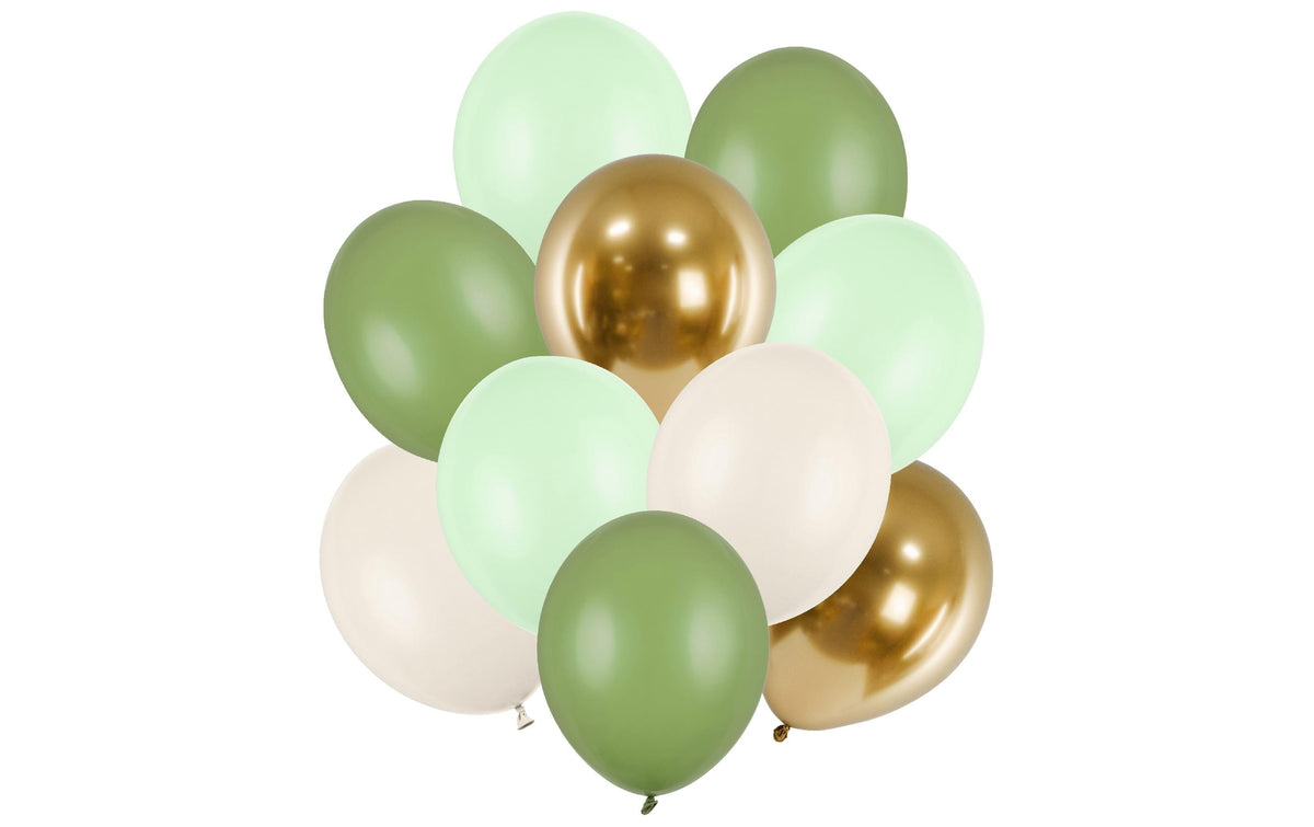 Partydeco Ballon Set grüntöne grün/weiss, 30 cm, 10 Stück