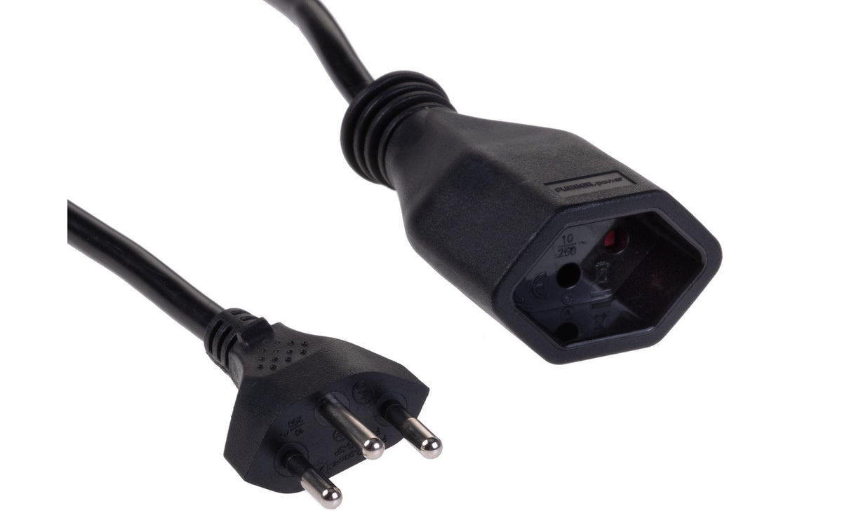F.power Verlängerungskabel T13-T12 0.5m sw 230V, H05VV-F 3G1.00, schwarz (5/50)
