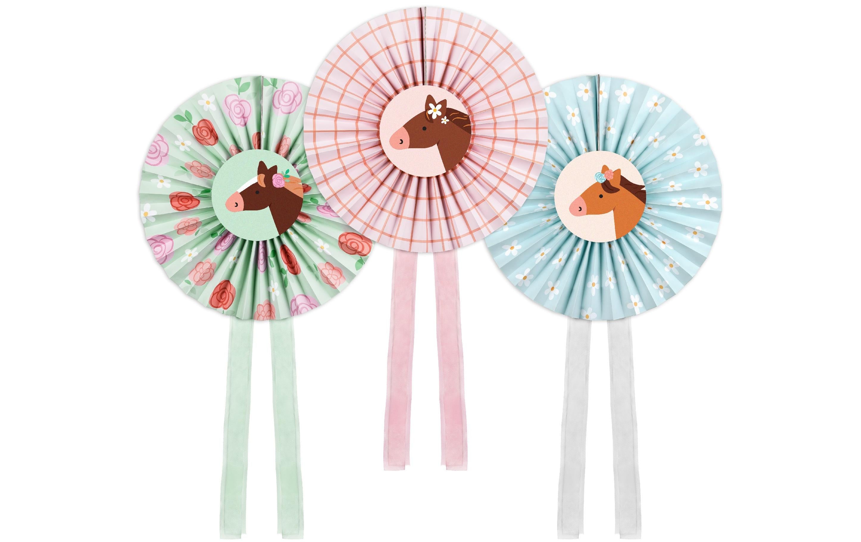 Partydeco Deko-Rosetten Pferd 35 cm, 3 Stück