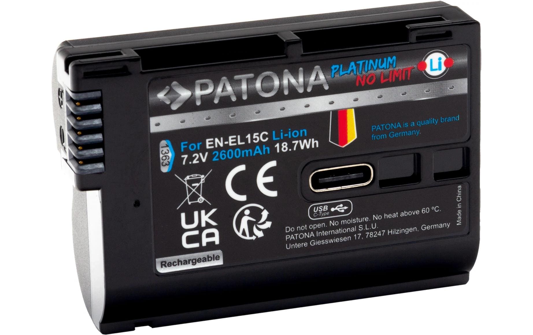PATONA Platinum Akku EN-EL15C USB-C 2250mAh, 7V, USB-C Input