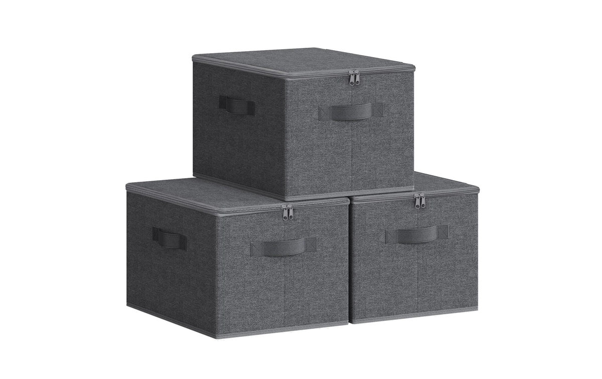 Songmics Aufbewahrungsboxen mit Deckel,Grau 3 Stk, faltbar, Stoffbox,40x30x25cm (LxBxH)
