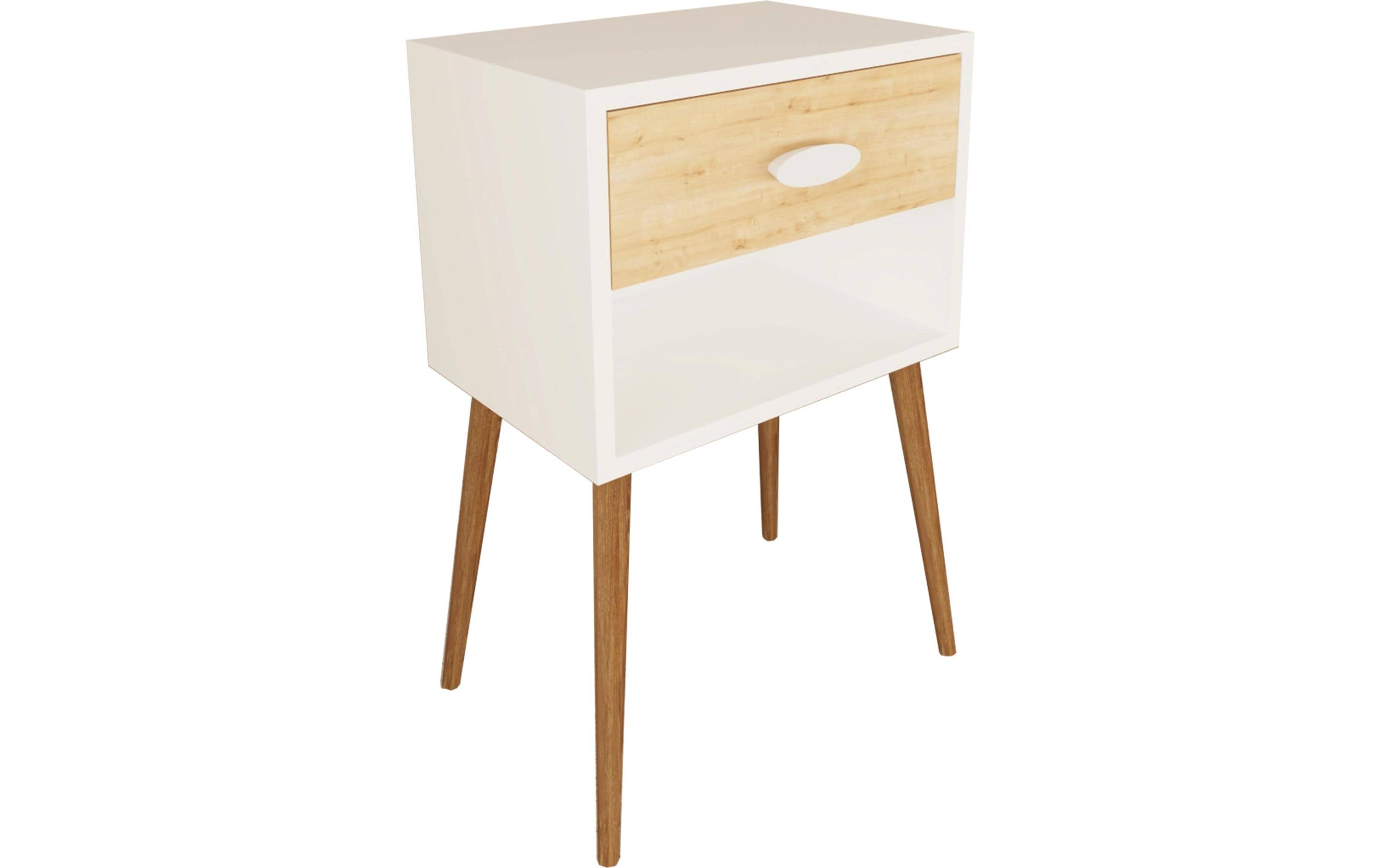 VCM Nachttisch Singol XL Weiss/Honig-Eiche