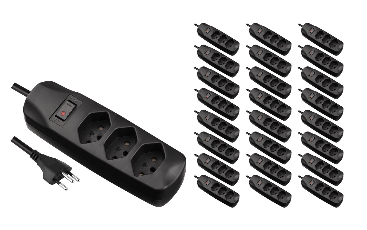 F.power Steckdosenleiste 3xT13 KIT25 230V, H05VV-F 3G1.00, MS, schwarz (5/25)
