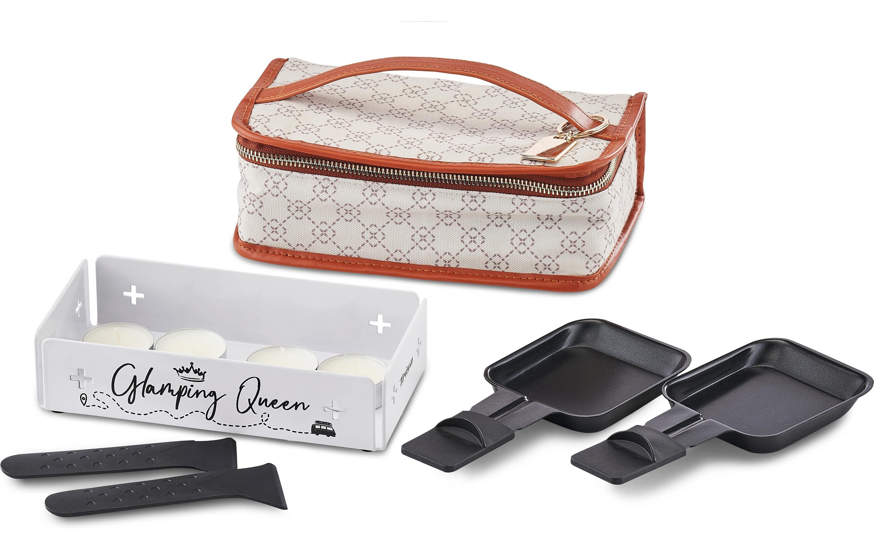 Trisa Raclette Journey Deluxe 2 Pfännchen, 4 Kerzen, Tasche