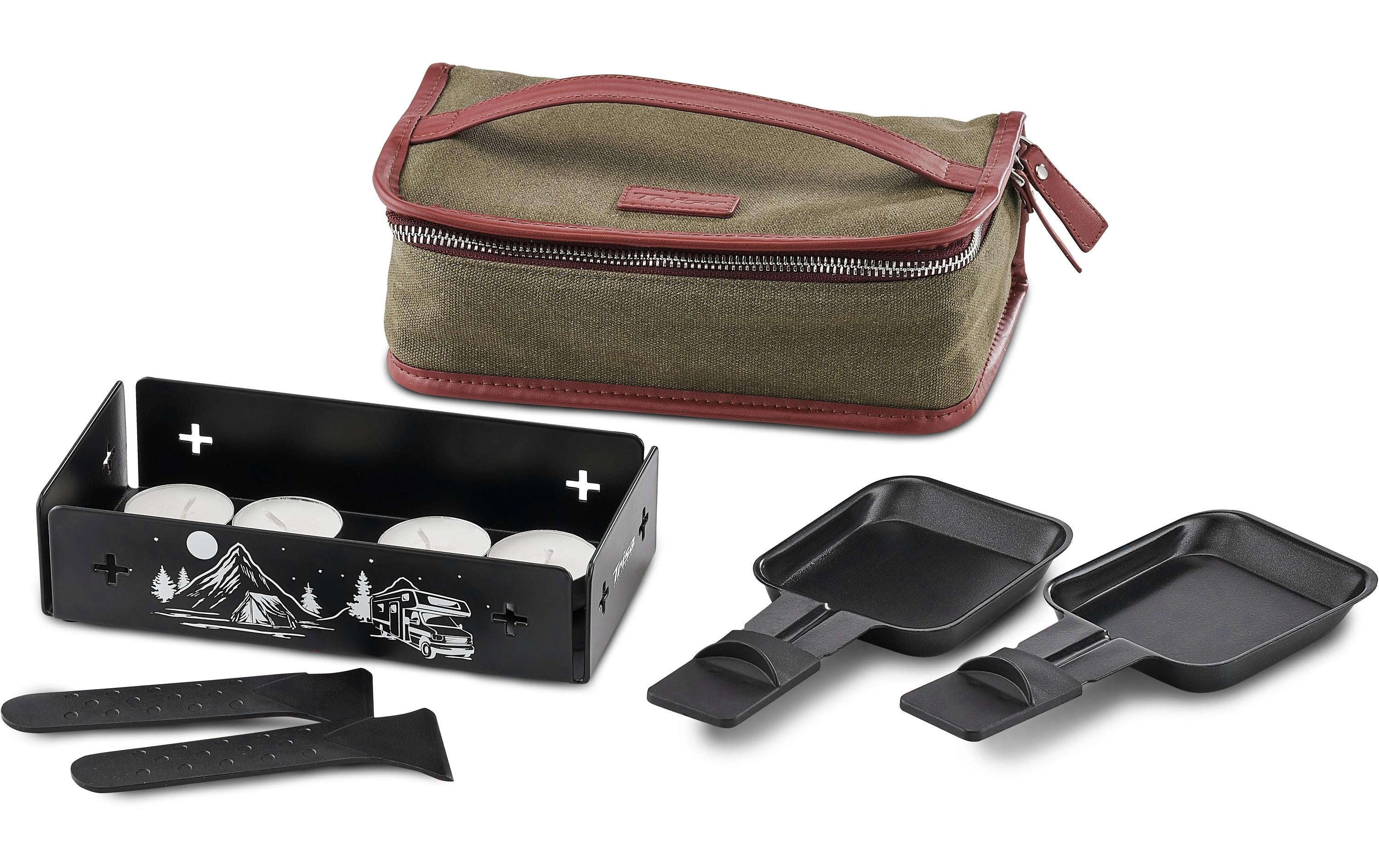 Trisa Raclette Explorer's Pack 2 Pfännchen, 4 Kerzen, Tasche