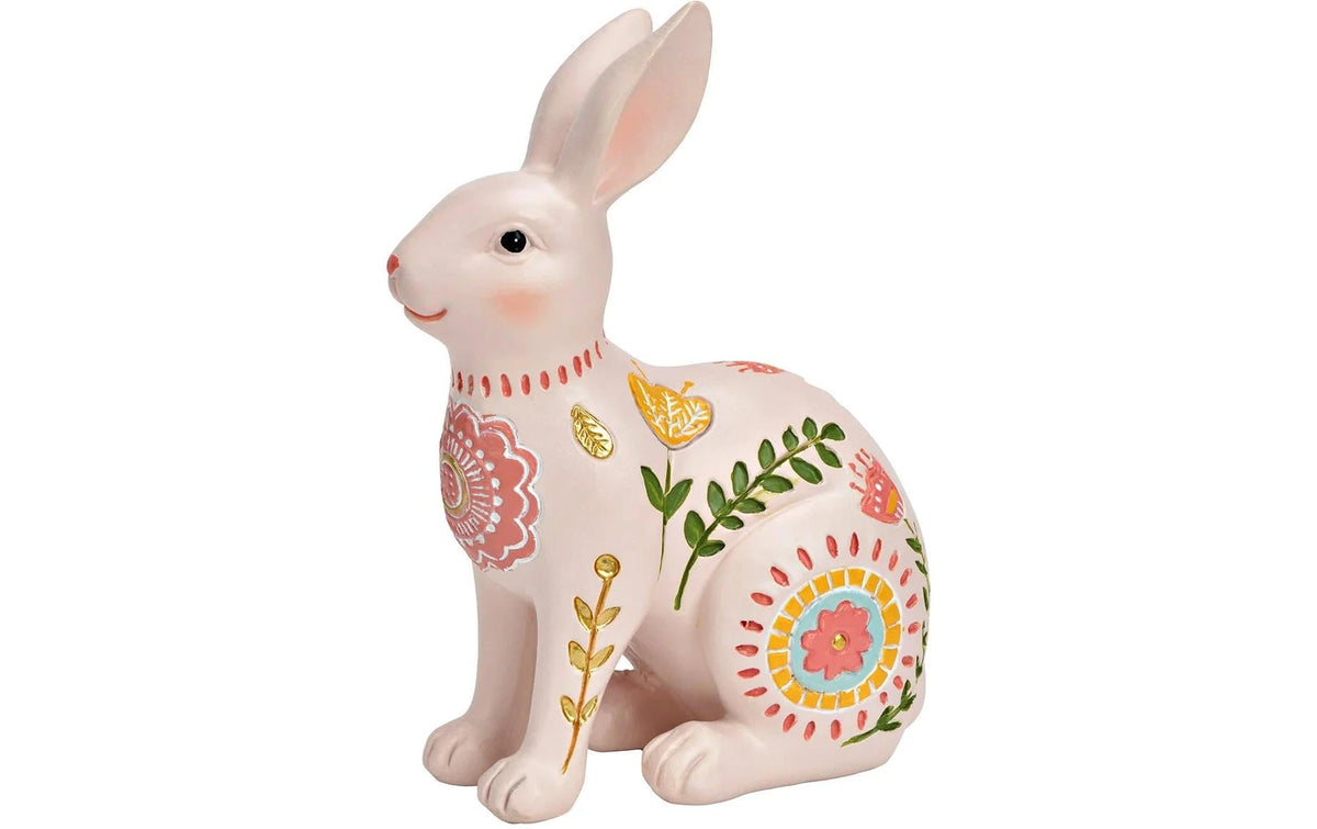 G. Wurm Dekofigur Hase mit Blumendekor 14 c Polyresin, 10x14x6cm, Rosa