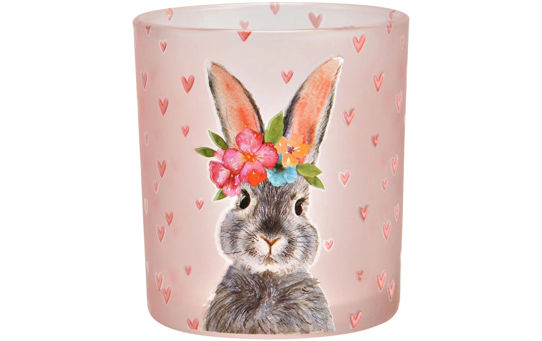 G. Wurm Windlicht Hase mit Herzen 8 cm Glas, 7x8x7cm, (B/H/T)