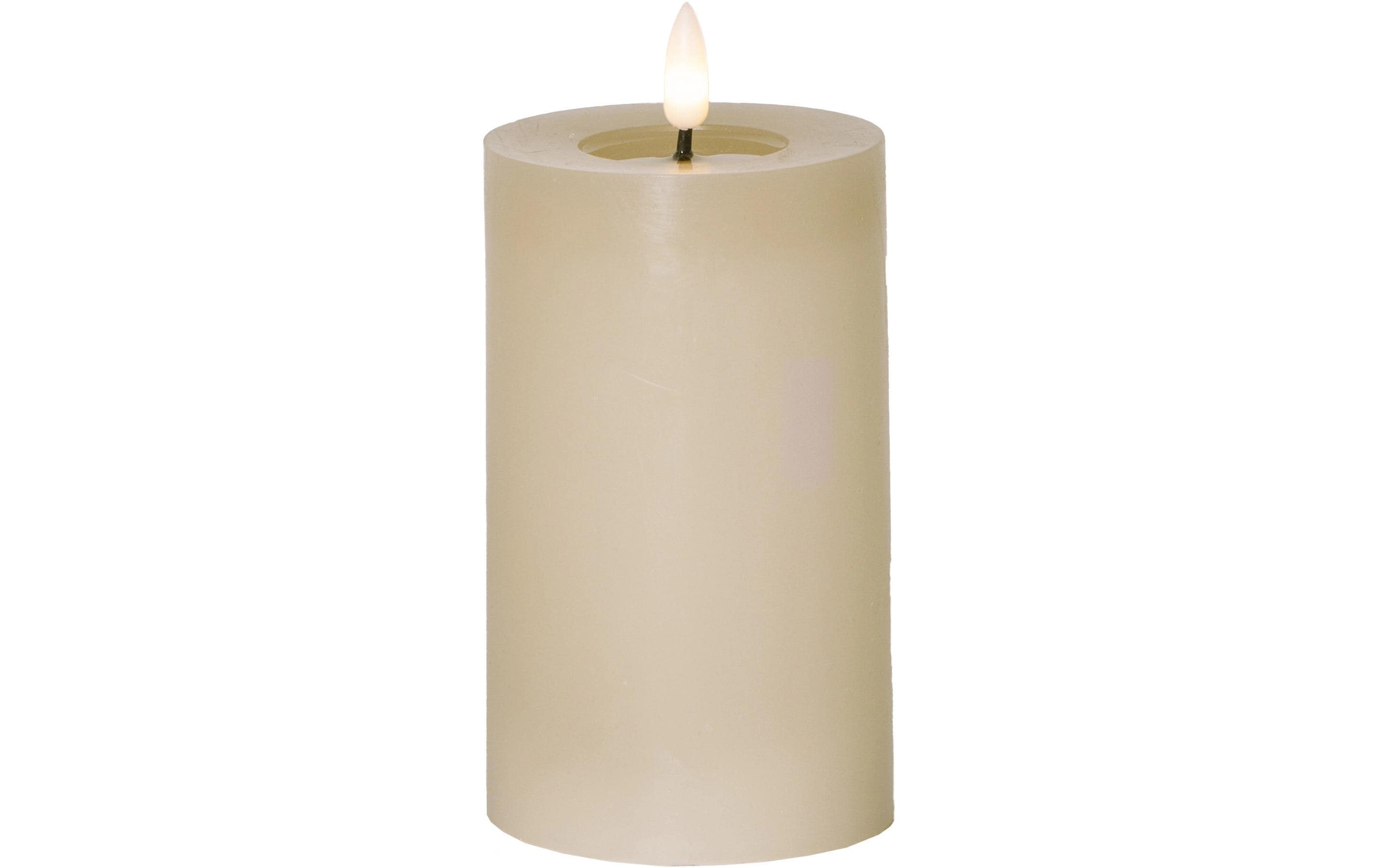 Star Trading LED Pillar Kerze Flamme Flow Indoor, Beige, 15cm Höhe, Timerfunktion