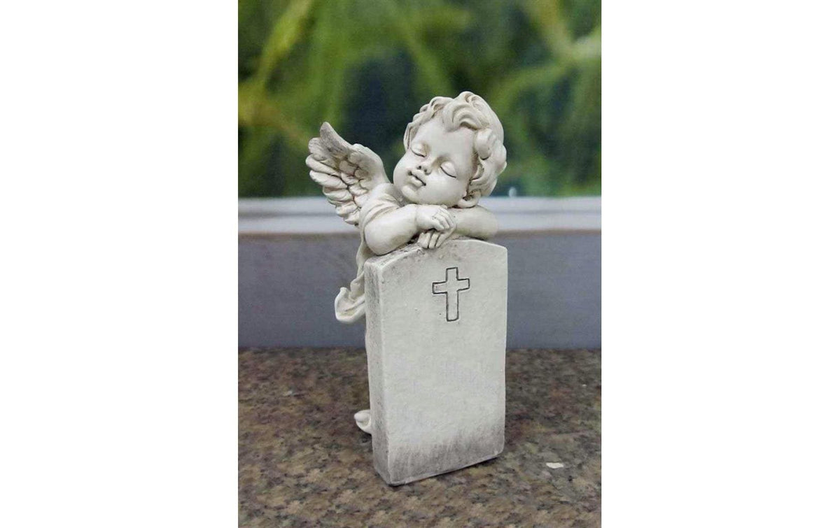 Dameco Grabdekoration Engel am Grabstein Grau, Polyresin, 7x8.7x16 cm (LxBxH)