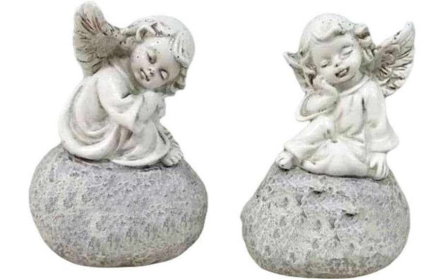 Dameco Grabdekoration Engel sitzend,2er Set Grau, Polyresin,4.2x5.8x8 cm (LxBxH)