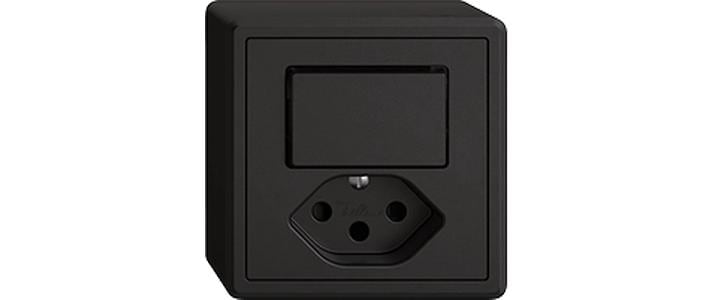 Feller EDIZIOliv Komb 1xT13-1xS3, AP, sz Komplettset mit Steckklemmen Snapfix