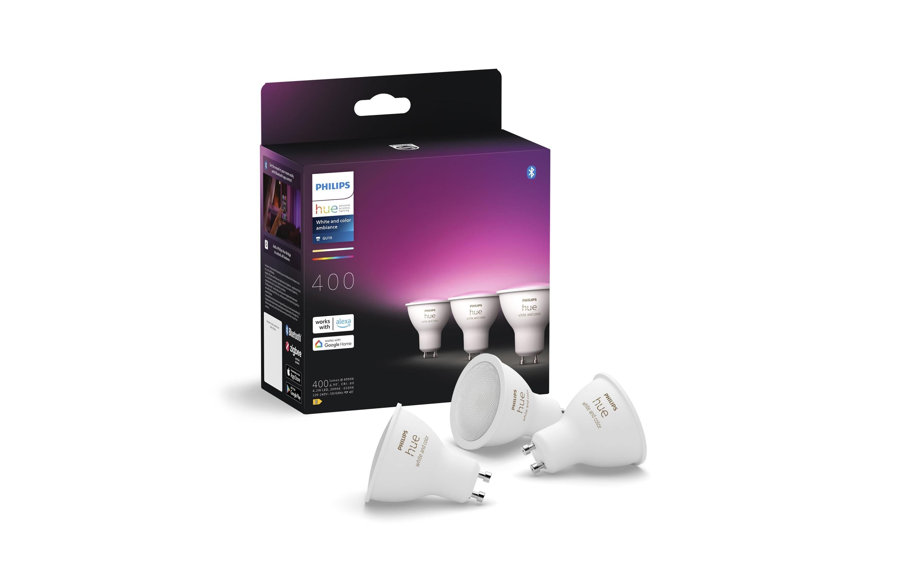 Philips Hue White & Col. Amb. GU10 Dreierpack 3x350lm