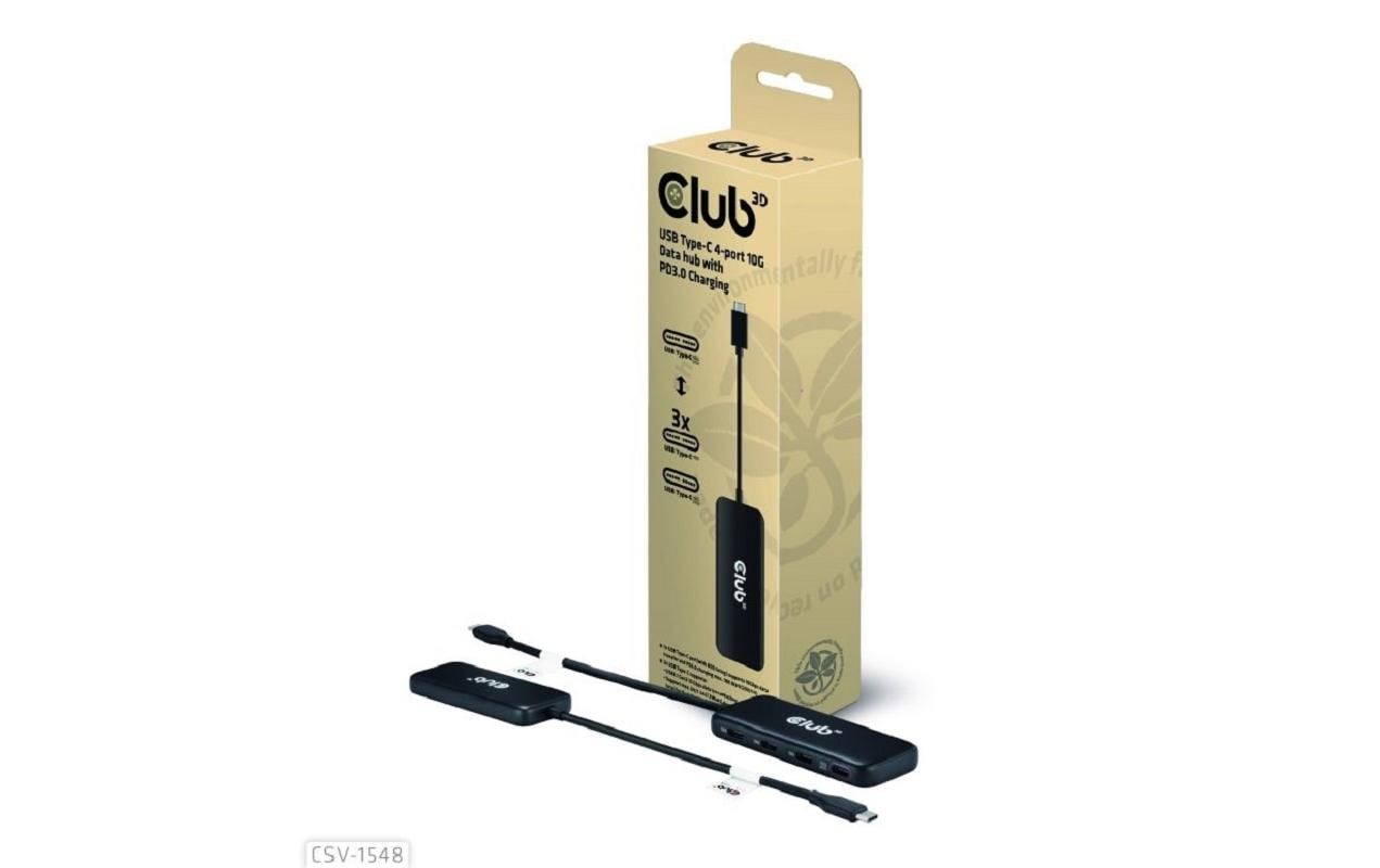 Club 3D,USB Typ-C 4Port 10G Daten-Hub mit PD3.0 Ladefunktion