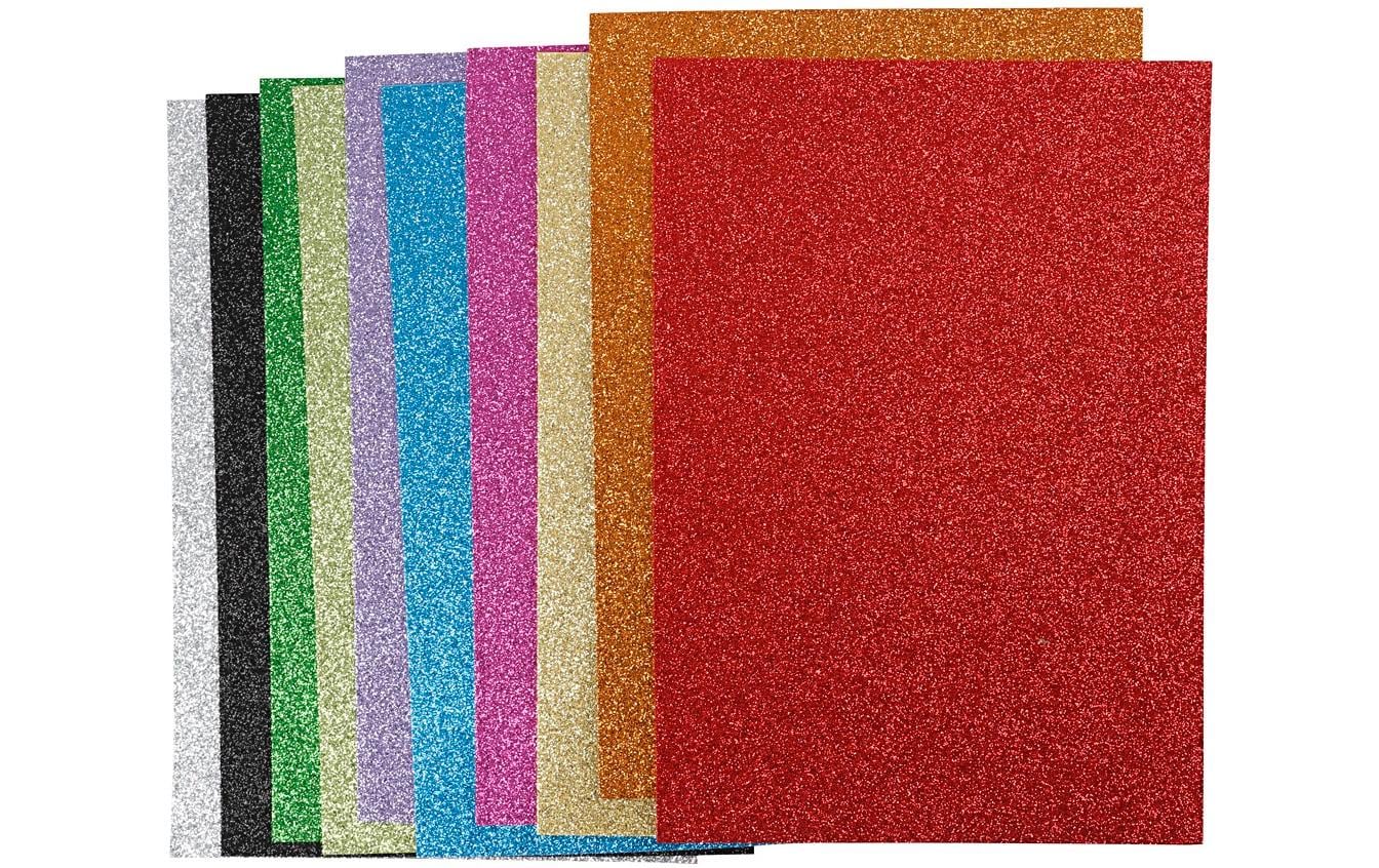 Creativ Company Moosgummi A4 Glitzer Diecke: 2 mm, 10 Bl. / Pck, farbig sortiert