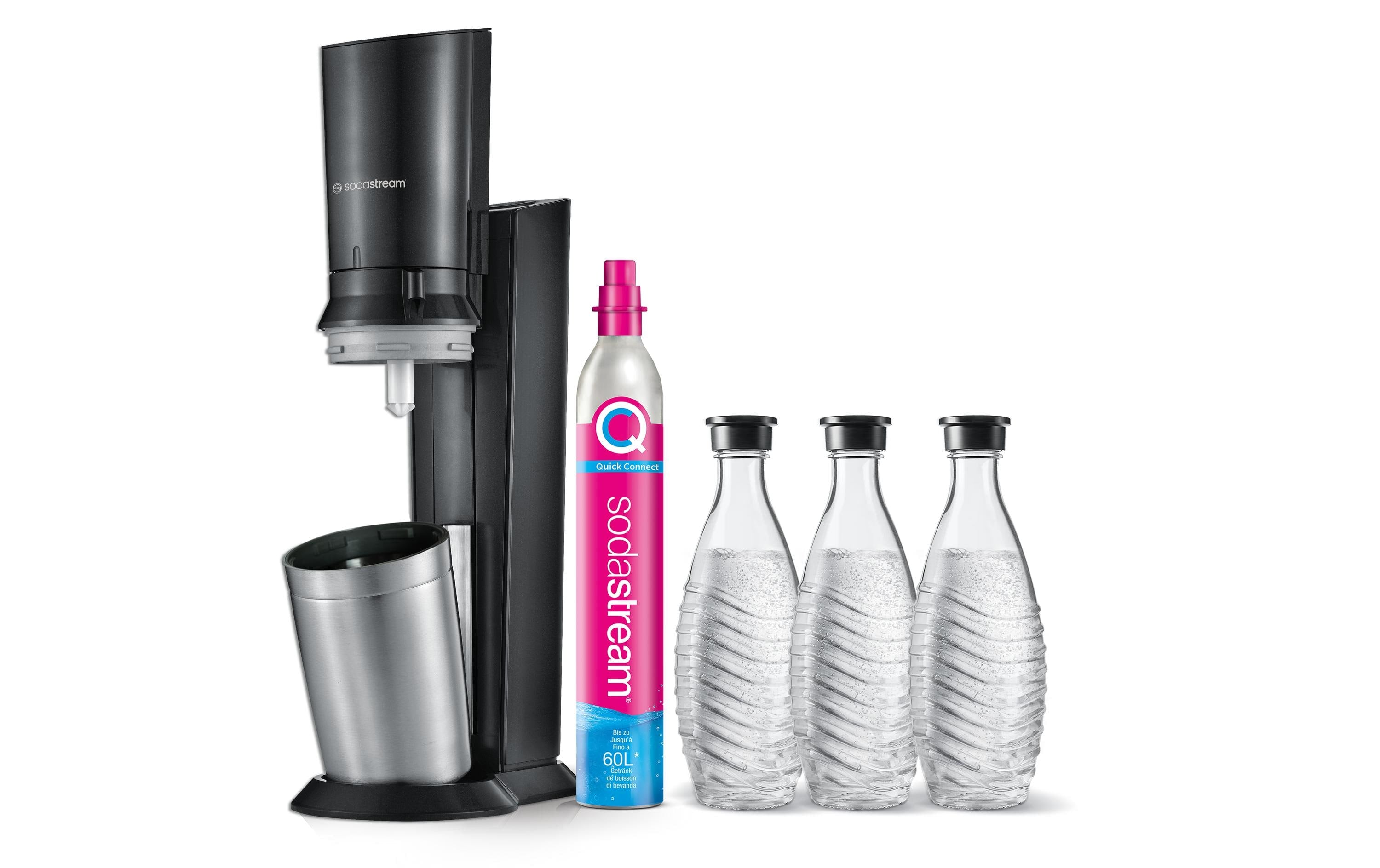 Sodastream Crystal Black Mega Pack CQC, inkl. 60l Zylinder, 3 Karaffen 0.7l