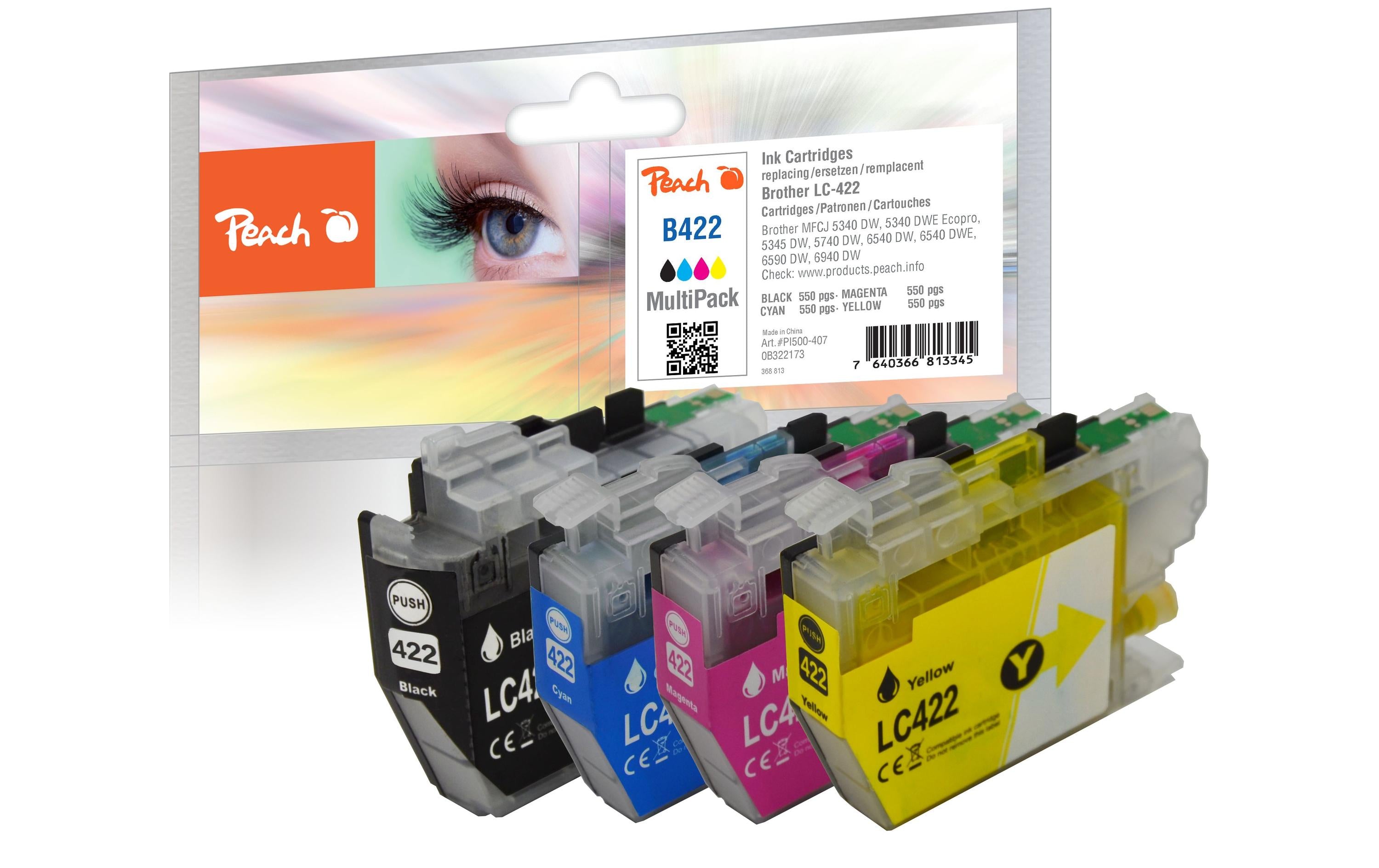 Peach Tinte Brother LC-422 Multipack 1x15, 3x10ml, 4x550 Seiten