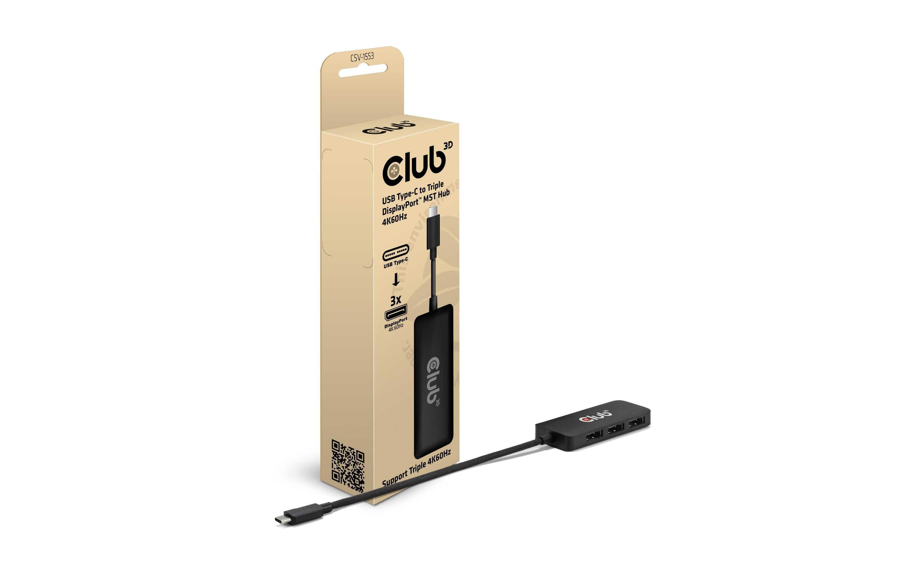 Club 3D,USB Typ-C Hub auf 3x DisplayPort 4K60Hz, 28.55 cm