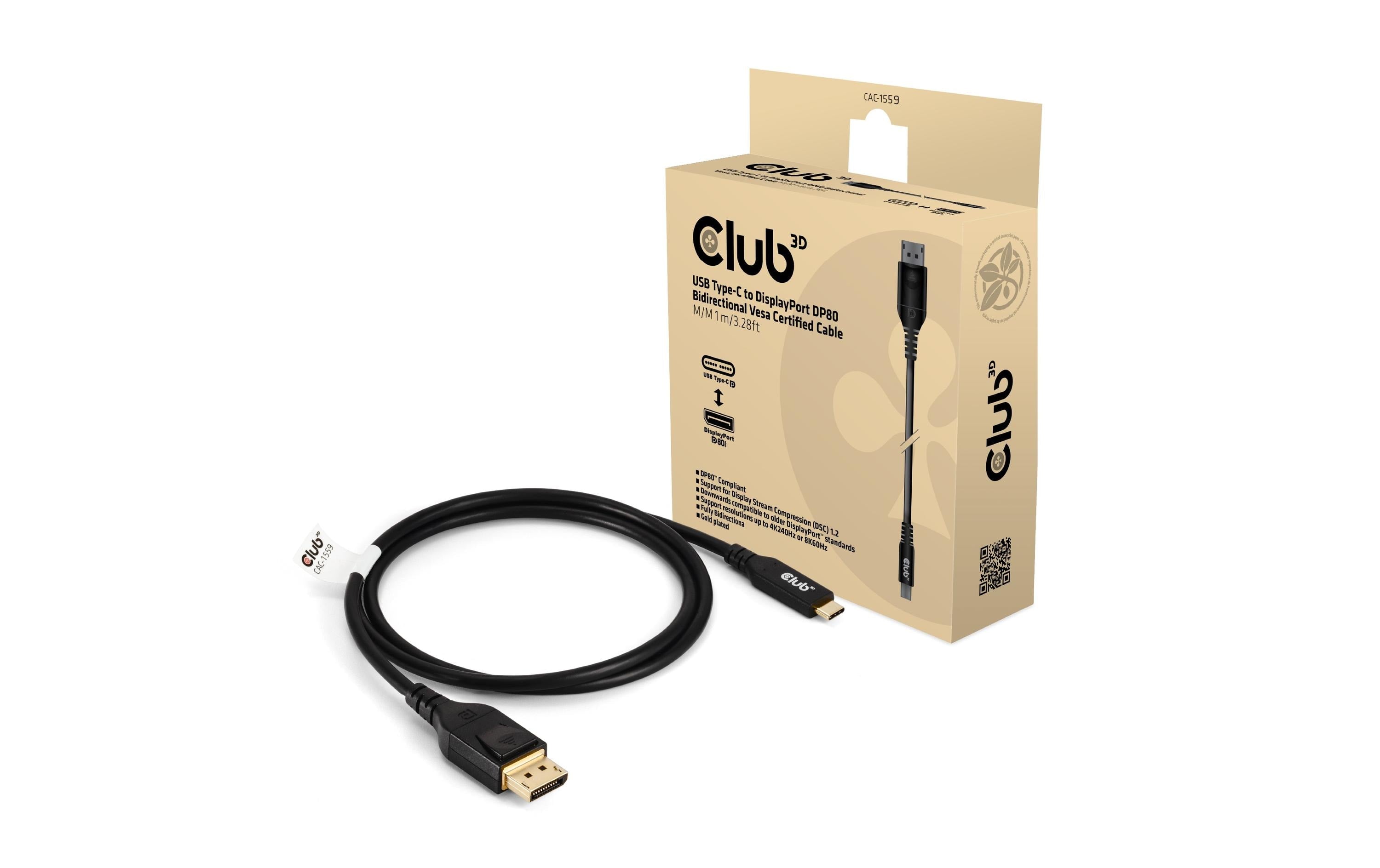 Club 3D, USB Typ C auf Displayport DP80 Kabel, 1 Meter